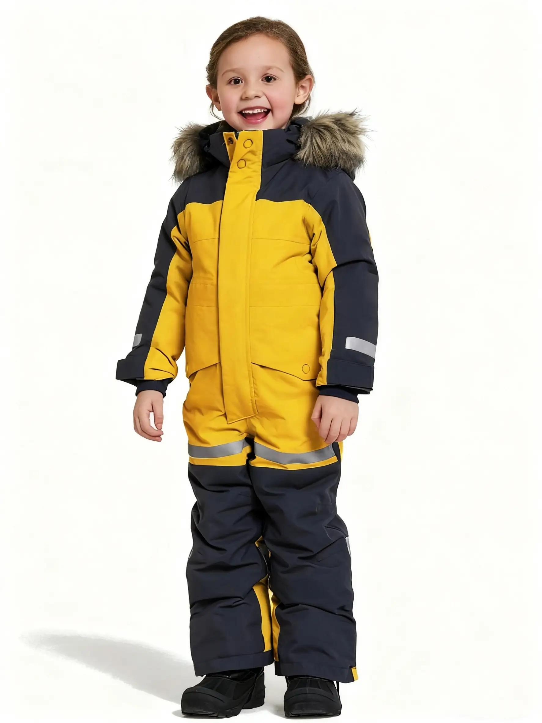 (New)[Windproof Snowsuit] Kids' Winter Ski Jumpsuit, Windproof Loose-Fit Snowsuit with Zipper Design 3-14 Years Old Boys and Girls Outdoor Warmth waterproof warm