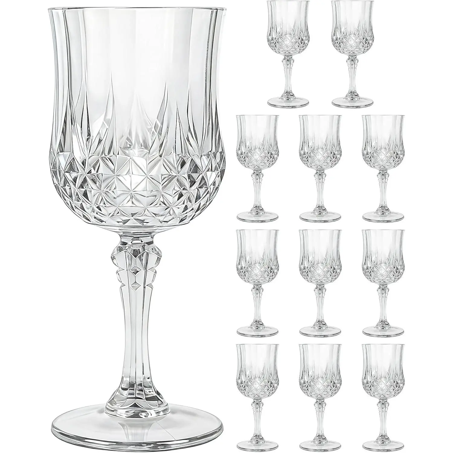 12PCS Plastic Wine Glasses 7oz Clear Acrylic Goblets Unbreakable | Shatterproof, Reusable & Disposable, Vintage Drinking Glasses with Stem, for Wedding Outdoor Dinner Party Bridal Shower