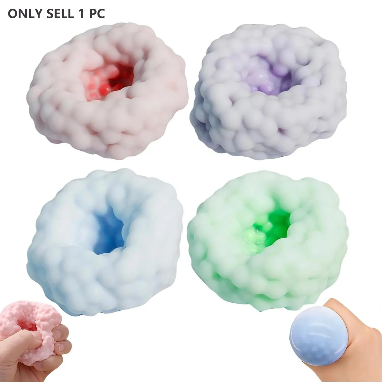 Vacuum Grape Stress Ball, Solid Color Shapeable Squeeze Toy for Adults, Stress Relief Ball with Crunchy Sound, Squishy Fidget Ball for Relaxation