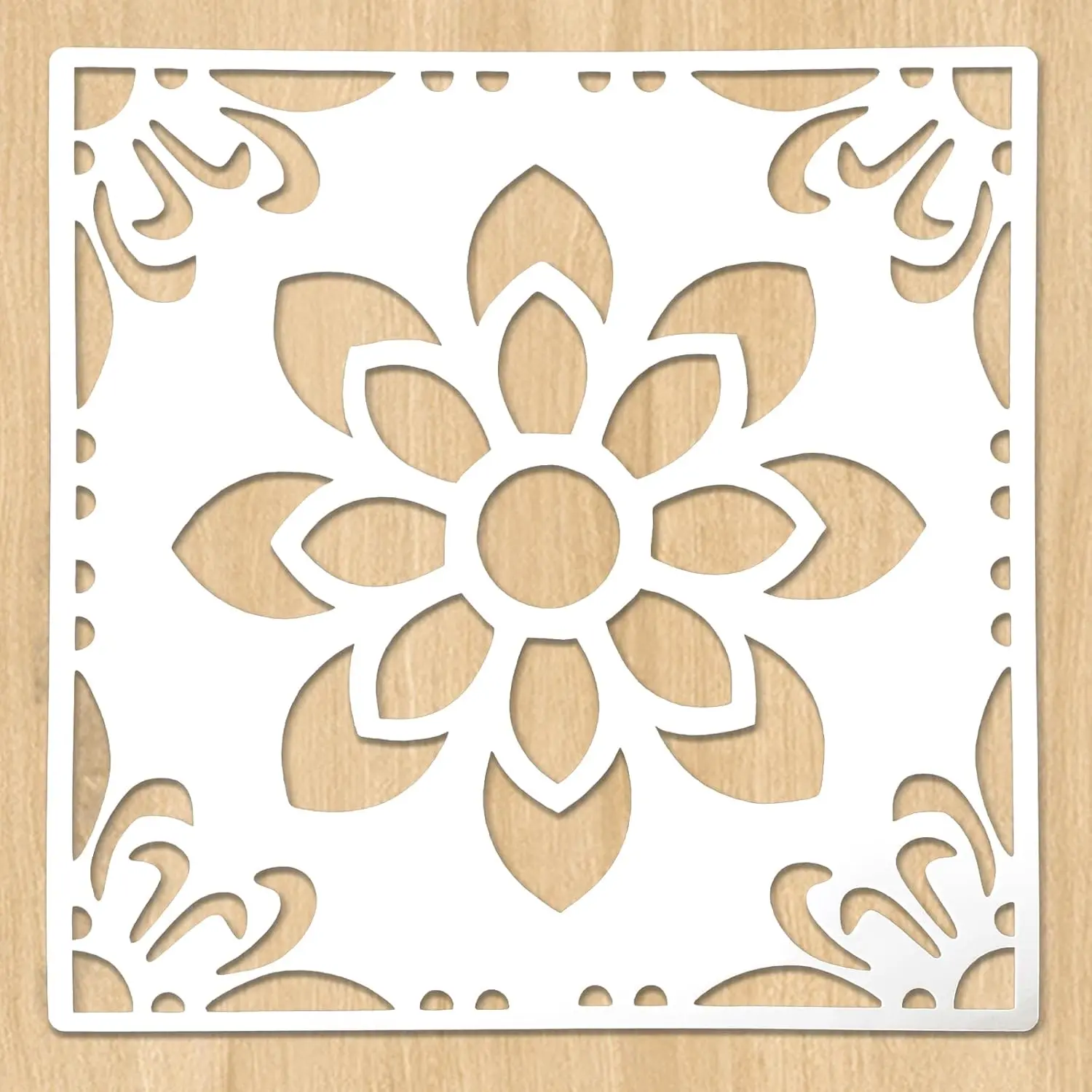 2PCS 12 x 12 Inches Large Reusable Stencils for Painting Floors, Walls, Patio, Ceramic Tiles, Wood and Concrete Floor, Mandala and Sunflower Pattern Stencils