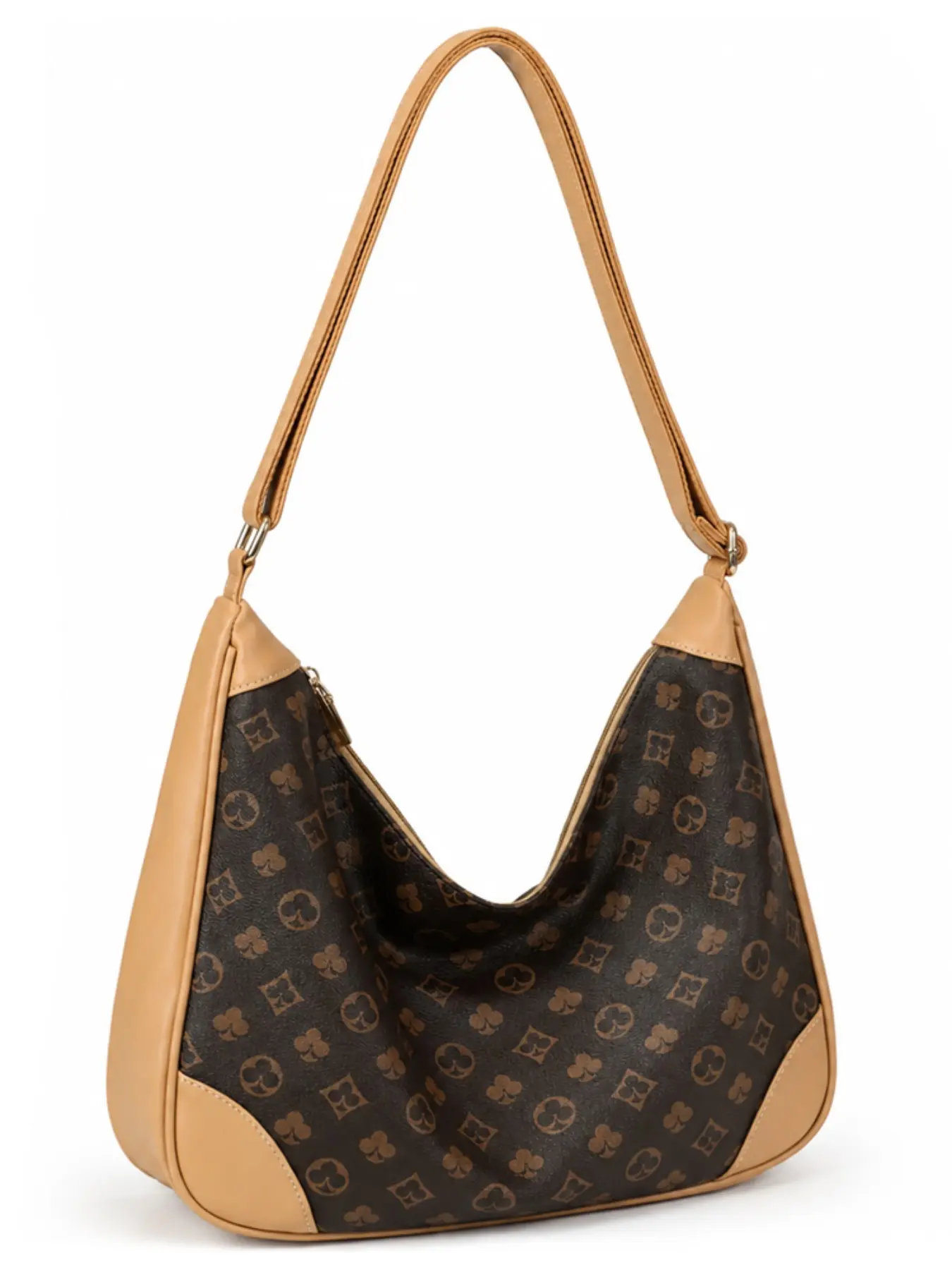 Women's Vintage Floral Crossbody Bag, Classic Print Crescent Moon Bag, Casual PU Leather Shoulder Bag, Fashion Patchwork Hobo Bag, Daily Commute Shopping Half Moon Bag