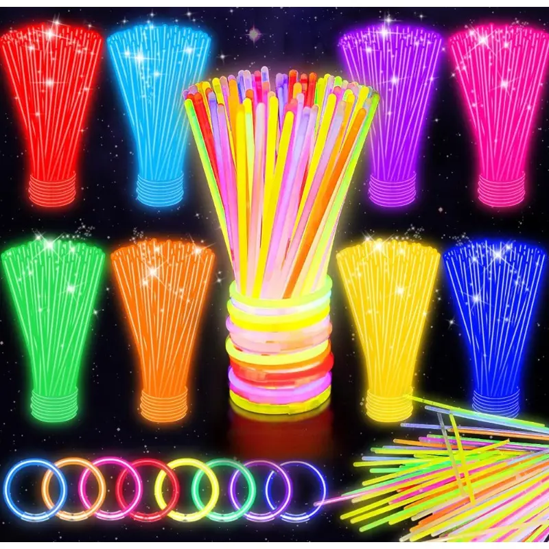 100PCS 8" Glow Sticks Bulk Glowing Party Favors, Party Bag Fillers, Neon Light Up Necklaces & Bracelets with Connectors, for Concert Music Festival Night Run Birthday Decor, Kids Adults Supplies