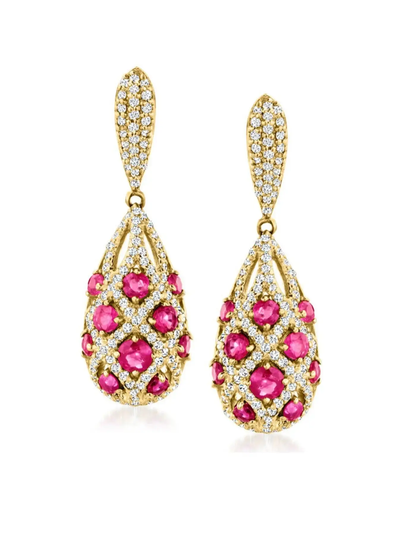1 Pair Teardrop Hollow Out Long Dangle Earrings,  Pink & Clear Shiny Zircon Inlaid Drop Piercing Ear Jewelry, Vintage Luxury Hollow Water Shape Statement Earrings For Wedding Party Women