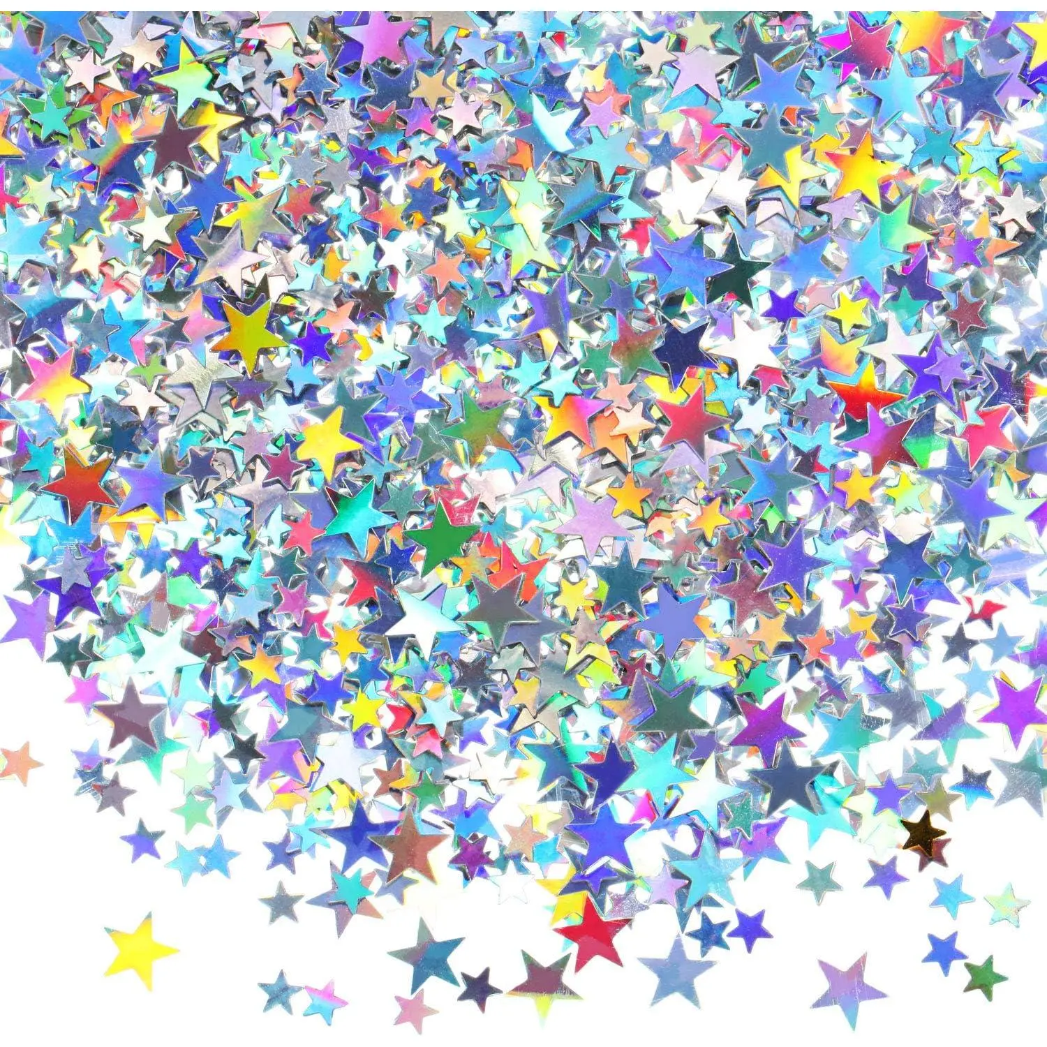 Star Confetti Glitter Table Confetti Metallic Foil Stars for Graduation Wedding Birthday Party Decorations(Holographic Silver,10mm and 6mm,60g)