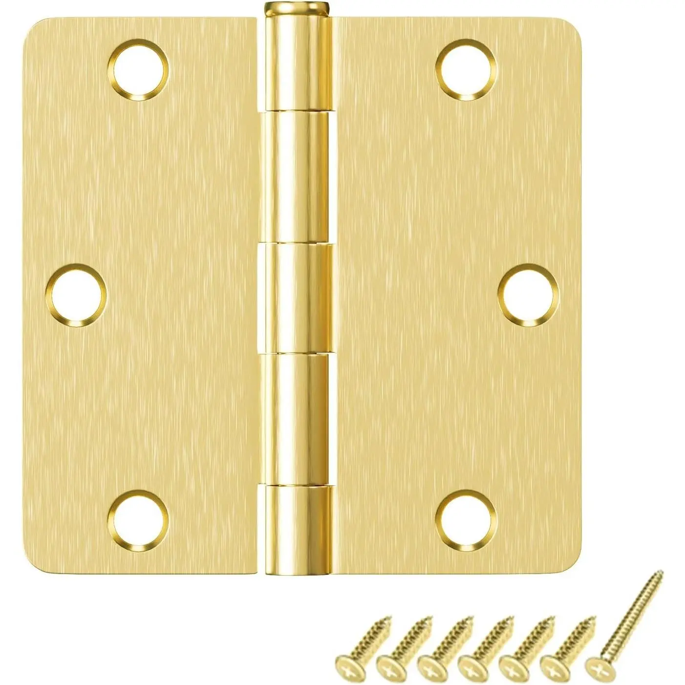 12 Pack Door Hinges Brushed Brass 3.5 Inch with 1/4" Radius Corners Rounded Satin Brass Interior Door Hinges 3 1/2" Gold Door Hinge for Door Heavy Duty Door Hardware, Fit Standard Door