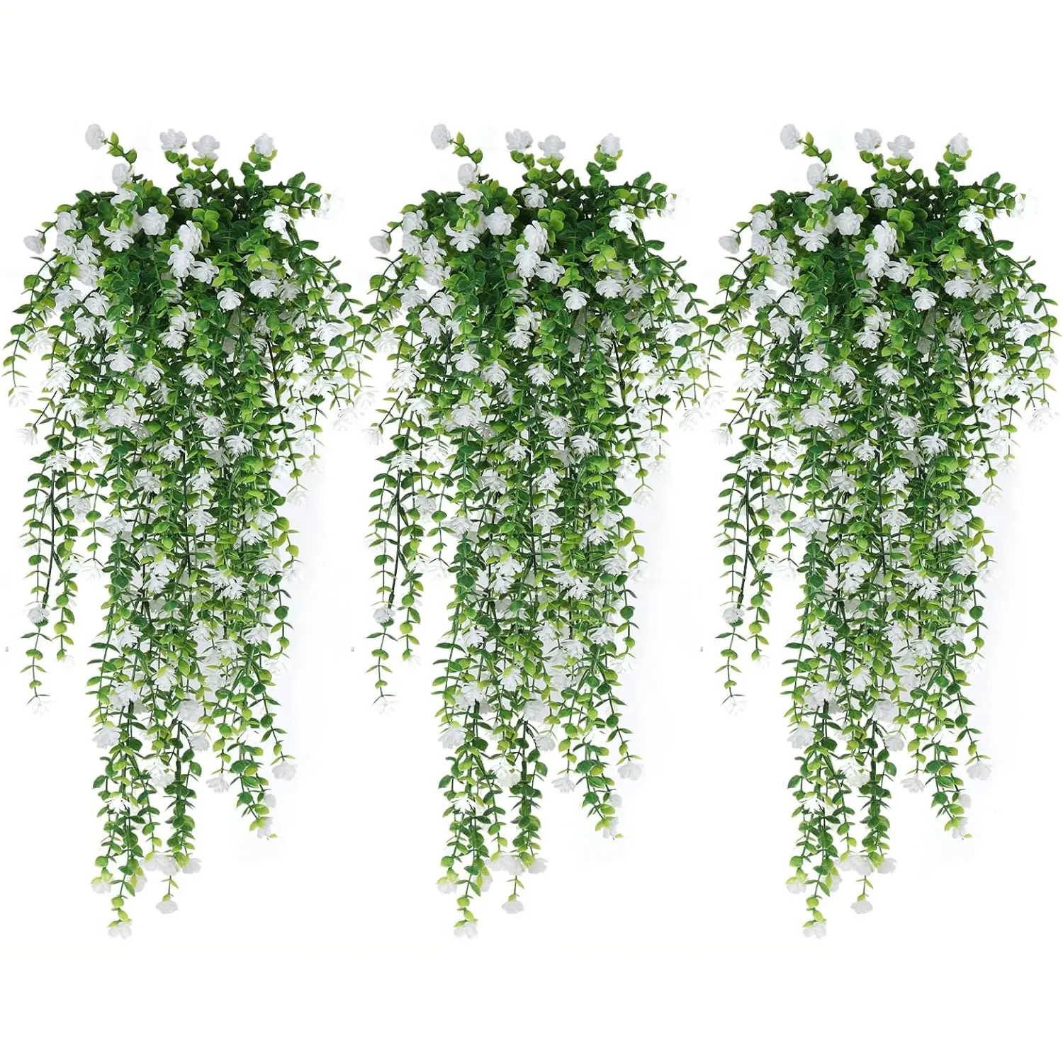 12-Piece UV-Resistant Plastic Artificial Hanging Flower & Eucalyptus Vine Set - Indoor/Outdoor Home Decor for Gardens, Front Door Corridors, Uv Resistant Flowers
