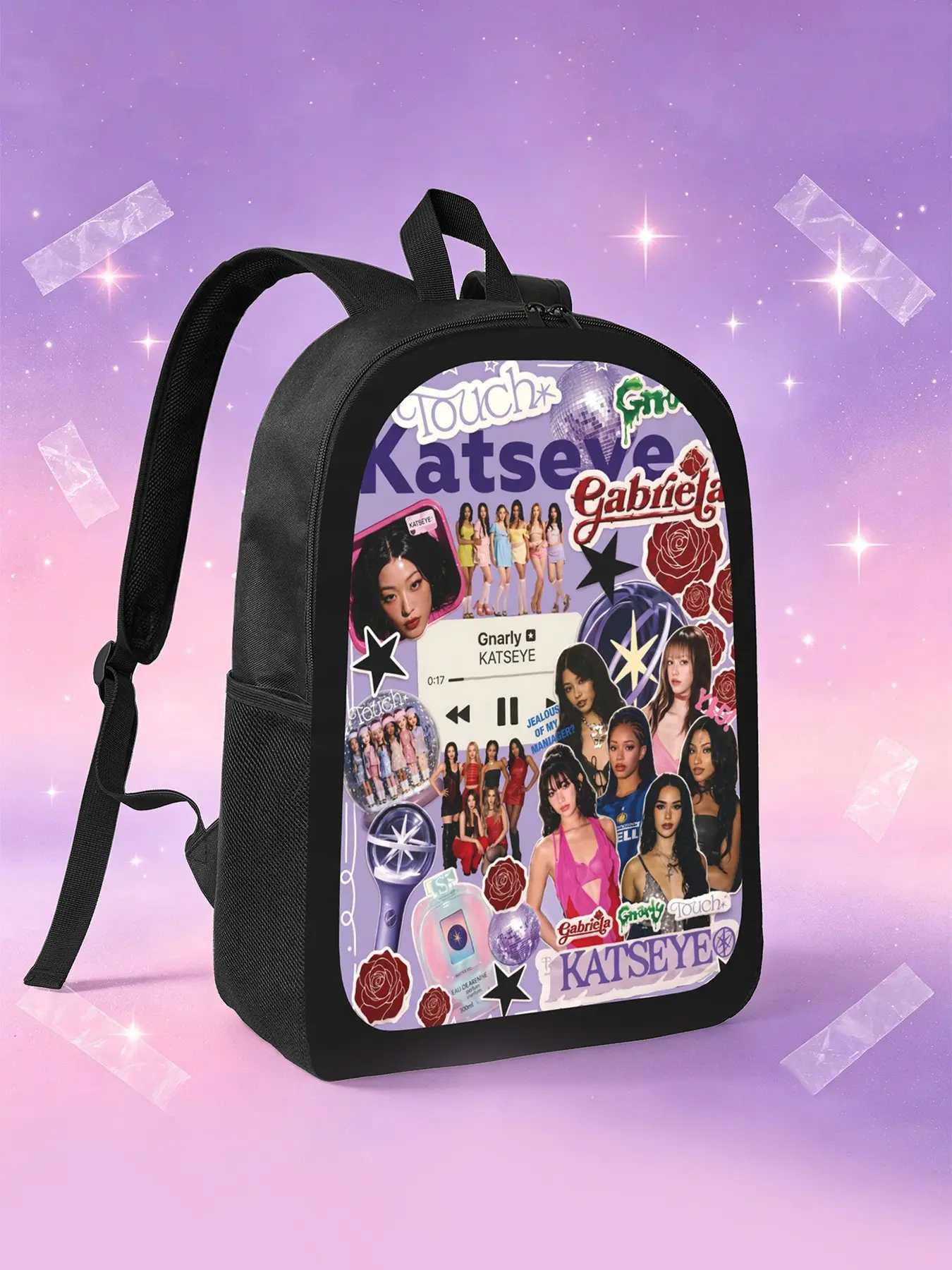 Katseye Print Campus Backpack, Cartoon Print Backpack, Student Shoulder Bag, Laptop Bag, Large Capacity Business Travel Hiking Backpack, Outdoor Travel Bag