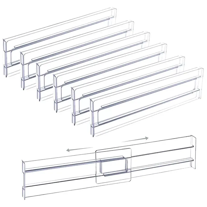 Adjustable Drawer Dividers with Adjustable Slots - 4/8 Pieces Organizer Rack, Durable Plastic Space Saver for Clothing/Kitchen Use
