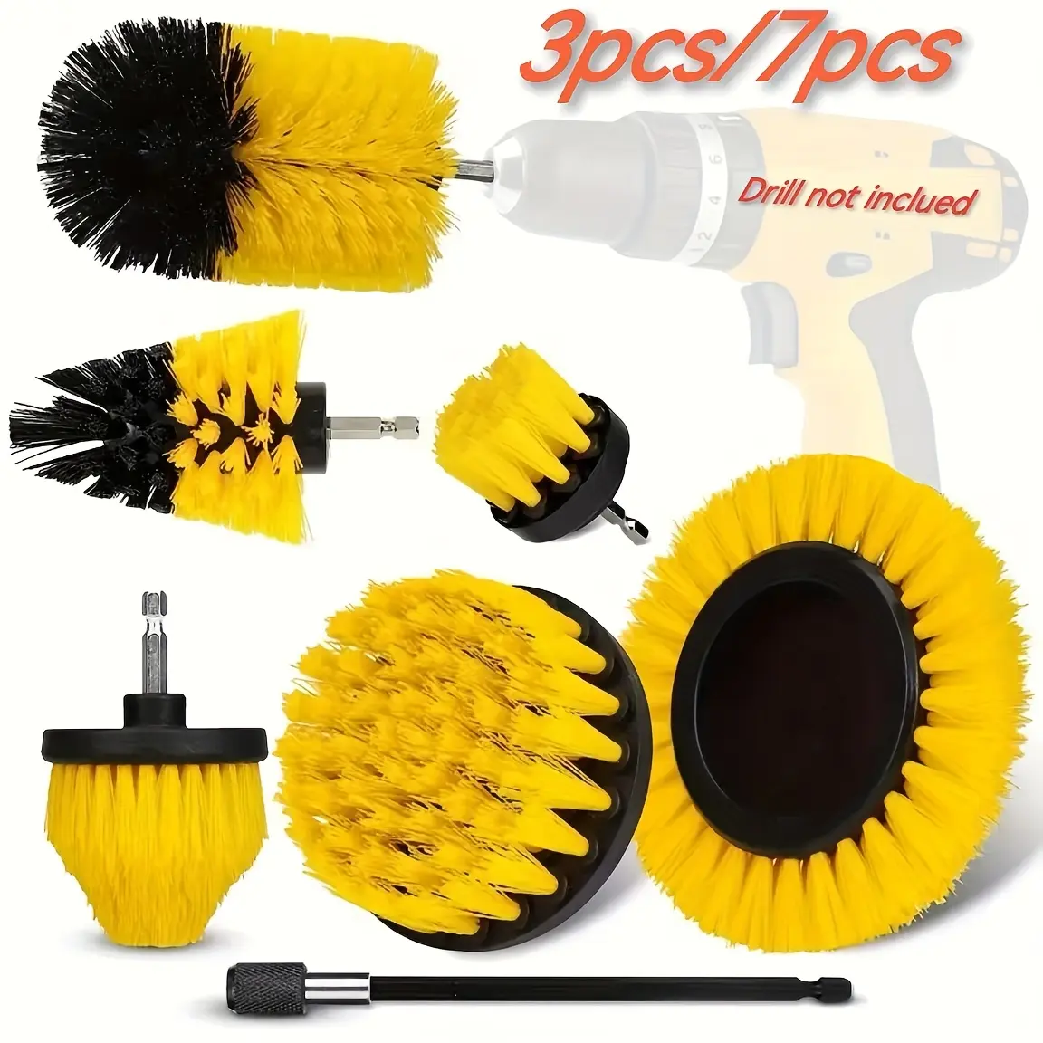 3pcs/7pcs Drill Brush Attachment Set, Power Scrubber Wash Cleaning Brushes Tool Kit, All Purpose Drill Brush with Extension for Grout Floor, Tub Shower Tile, Bathroom, Kitchen Surface And Car