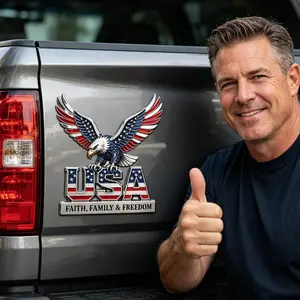 1pc USA Faith Family Freedom Car Emblem, Eagle & USA Letters Patriotic Edition 3D Effect Acrylic Badge, 250th Anniversary Flag Auto Decal for Automotive Trucks SUV Motorcycle