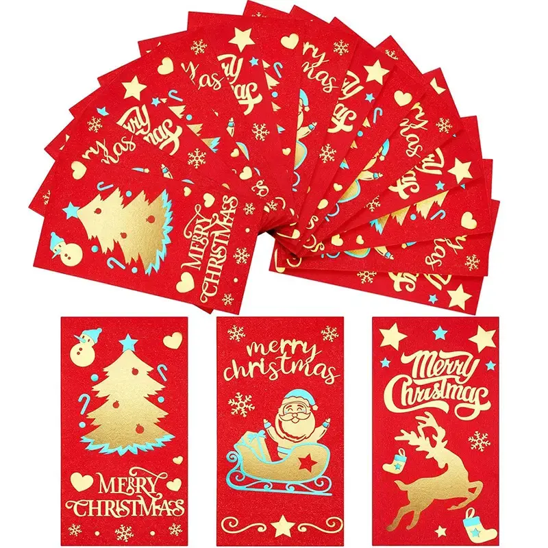 18pcs and Gold Christmas Envelopes, Card Envelopes, Large Size 17.02x8.89cm, Holiday Gift Boxes, Heart Snowflake Reindeer Designs, Durable Paper