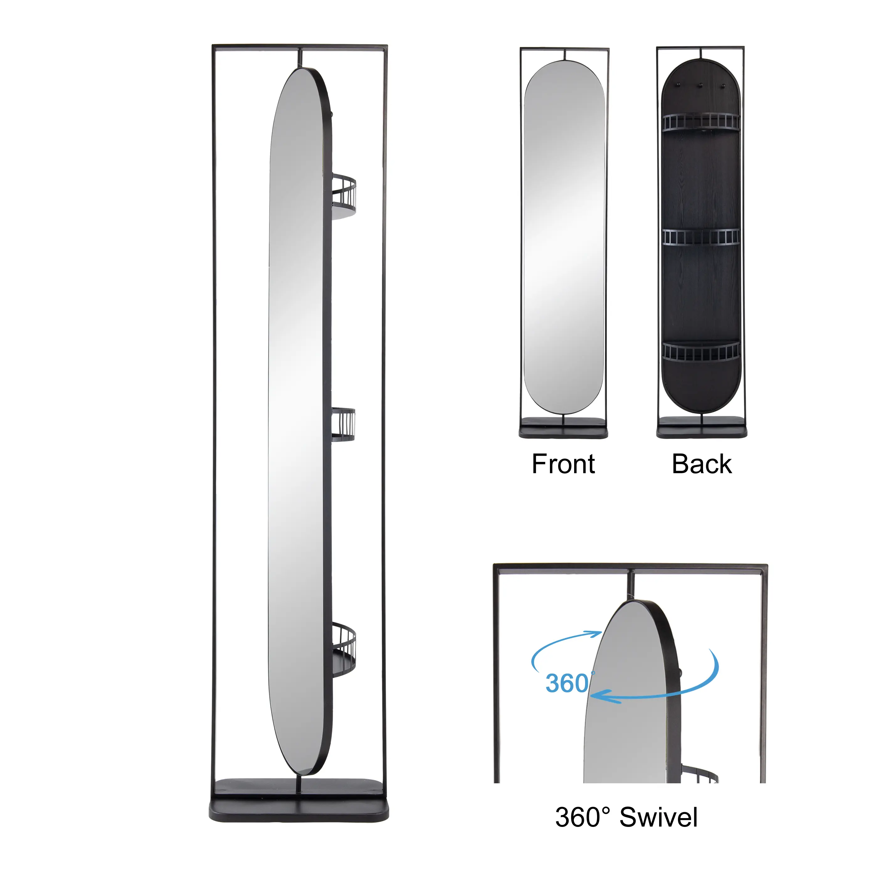 ARCH 78-Inch Full Length Standing Floor Mirror, 360° Swivel Freestanding Dressing Mirror, 18" x 12" x 78" Large Body Mirror for Bedroom Living Room Vanity Entryway, Modern Full-View Reflection Glass, Bathroom Furniture for Vanity Area, Storage