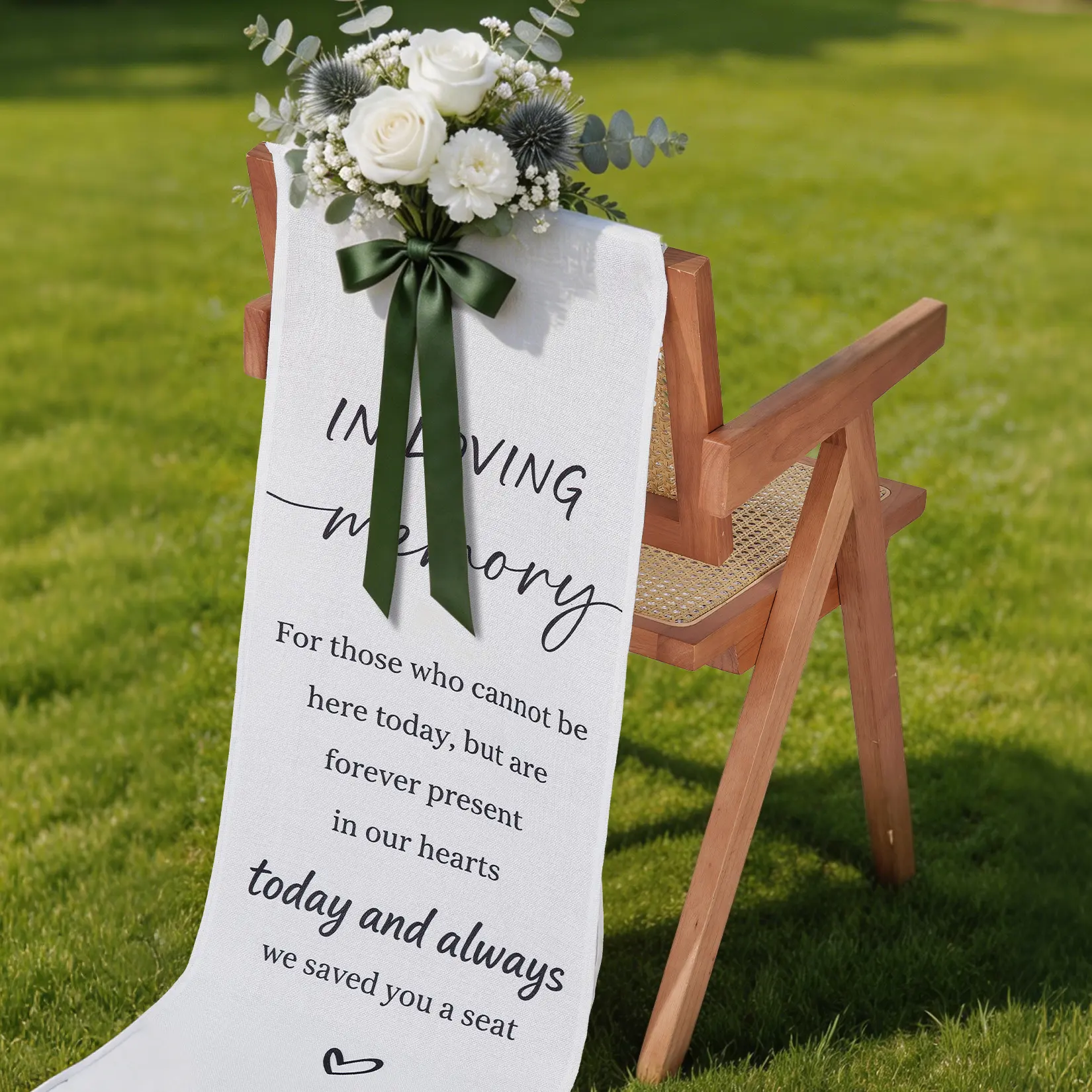 4 Pack in Loving Memory Reserved Row Signs for Wedding, Linen Wedding Signs, 14.96×50 Inch Wedding Welcome Sign Chair Sash for Memorial Empty Seat Decor, Black/White Two Colors