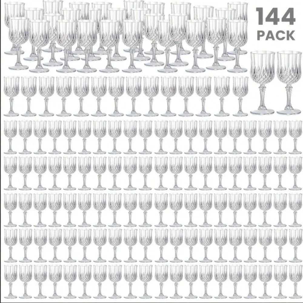 144-Pack 7oz White Plastic Champagne Flute Cups - Vintage Reusable Stemware, 144p-white Practical Party Tableware for Wedding, Anniversary, New Year's Eve Ceremony, Retro Bar Use