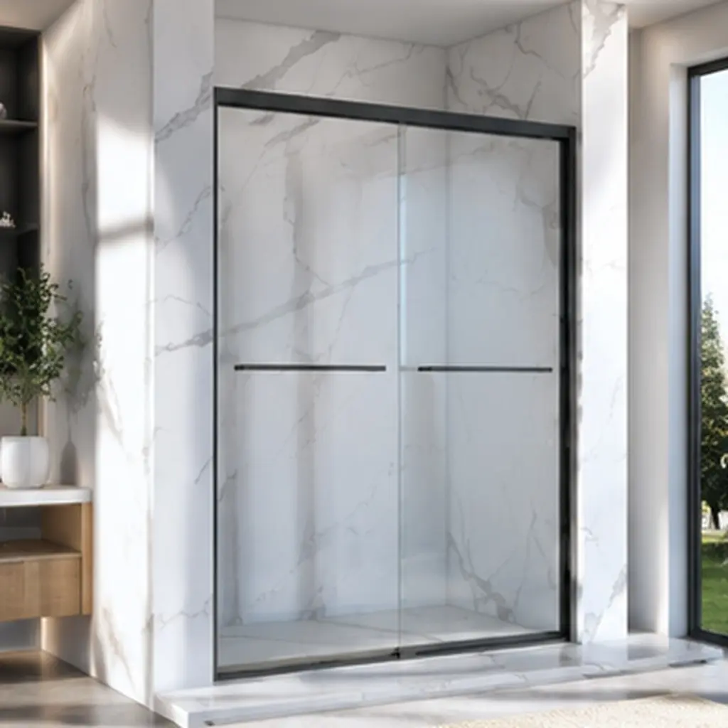 ARCH 56-60" x 70" Aluminum Frame Double Sliding Shower Door Bypass Bathroom Sliding Door with 5/16" Clear Tempered Glass, Matte Black Hardware Sliding Glass Shower Enclosure for Bathroom, Black Finish, Bathroom Shower Door for Bathtub, Shower Room