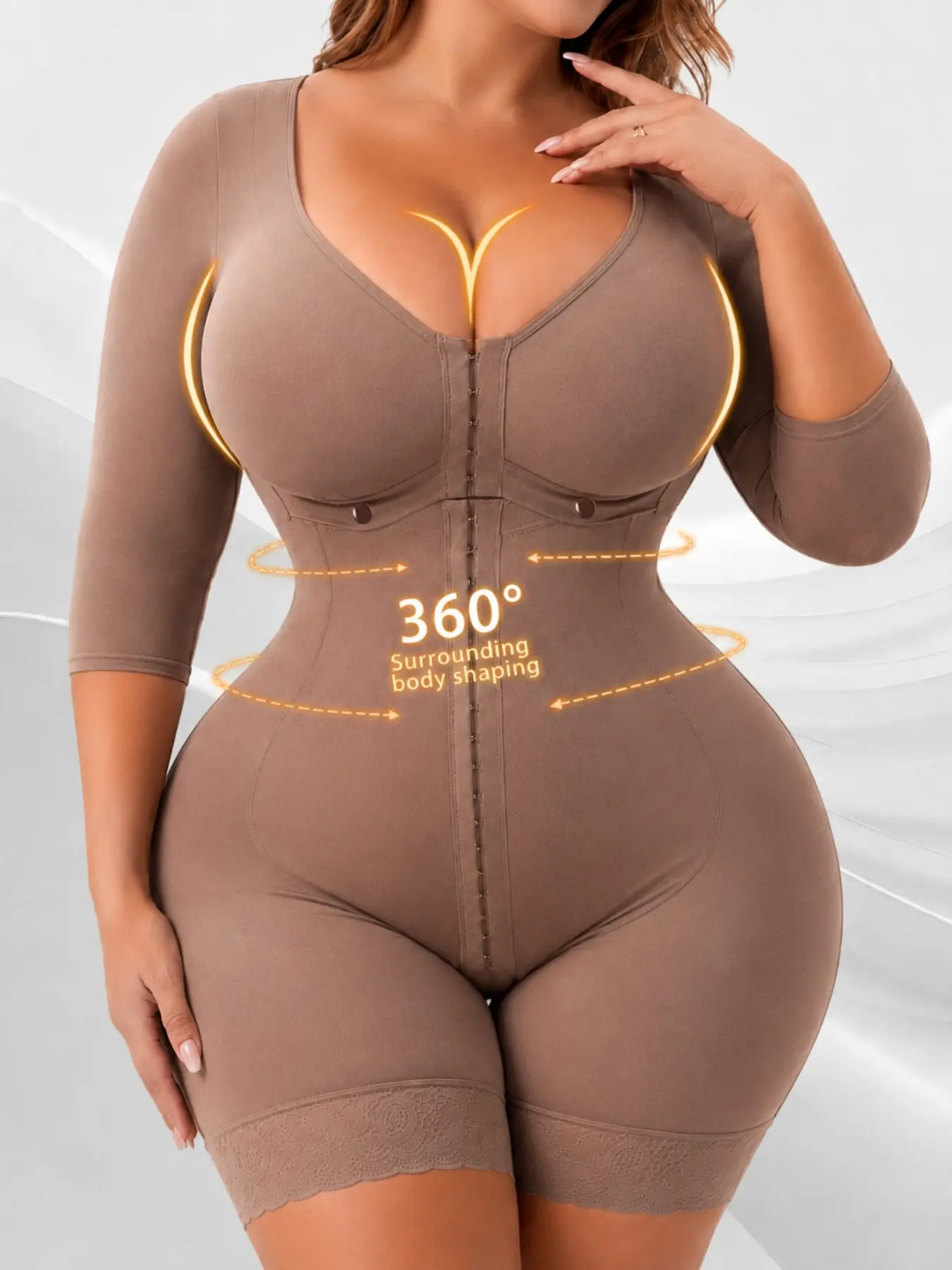 1 Count Women's Autumn & Winter Shapewear, Colombian Shapewear, Fajas, Hourglass Split Chest Design Bodysuit, Deep V Bodysuit, Butt Lifting & Tummy Control Jumpsuit, Lace Trim Anti-Slip Comfortable Shapewear Bodysuit, Daily Shaping & Breathable Comfort