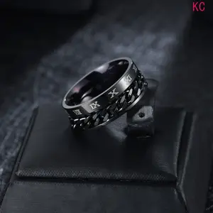 Rotatable Openwork Roman Numeral Ring Set With Inlaid Artificial Gems, Stackable Rotating Chain Stress Relief Trendy Hand Jewelry For Casual Daily Wear