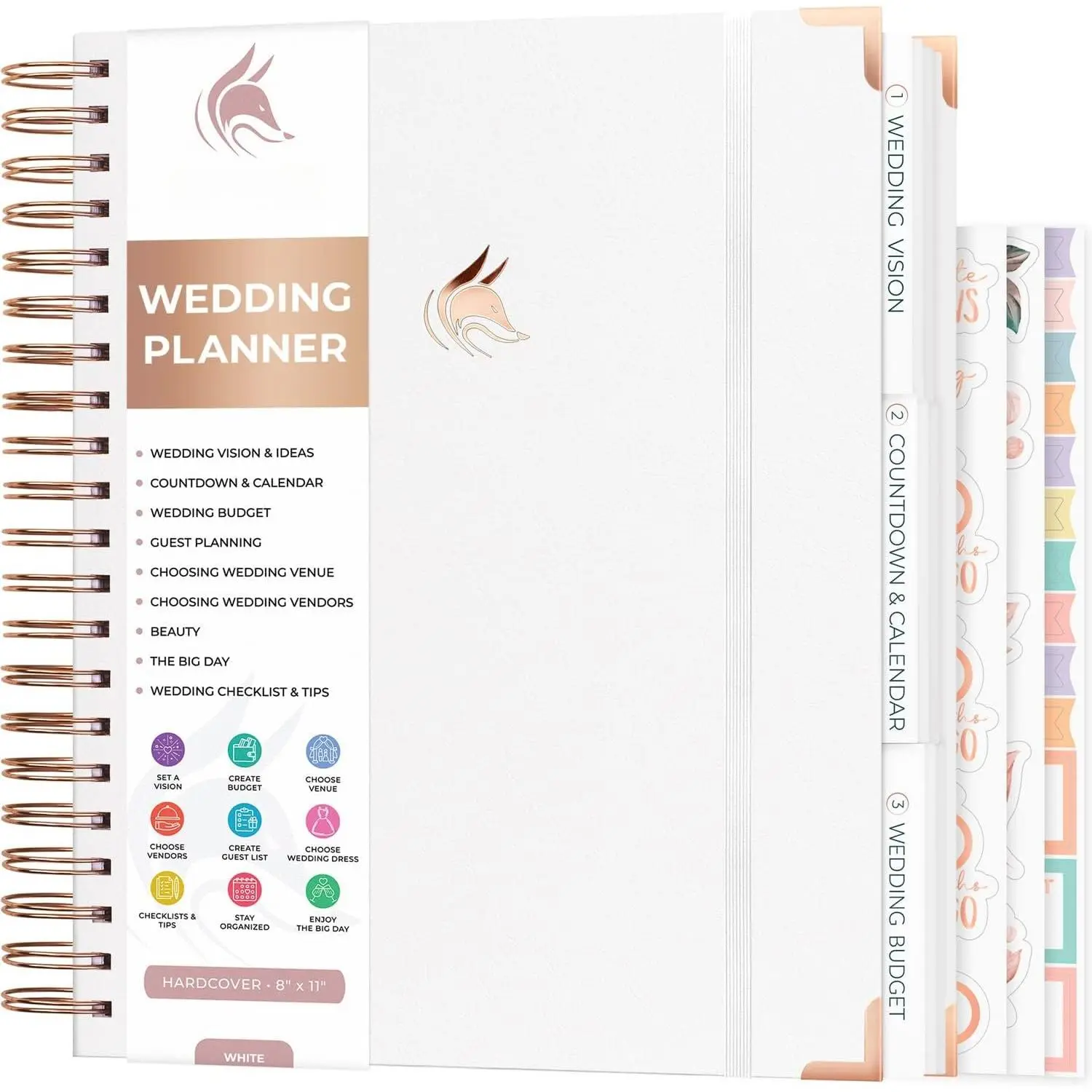 Wedding Planner – Notebook Organizer for Bride – Wedding Planning Binder Book with Pockets – Engagements , 10x11″ (White)