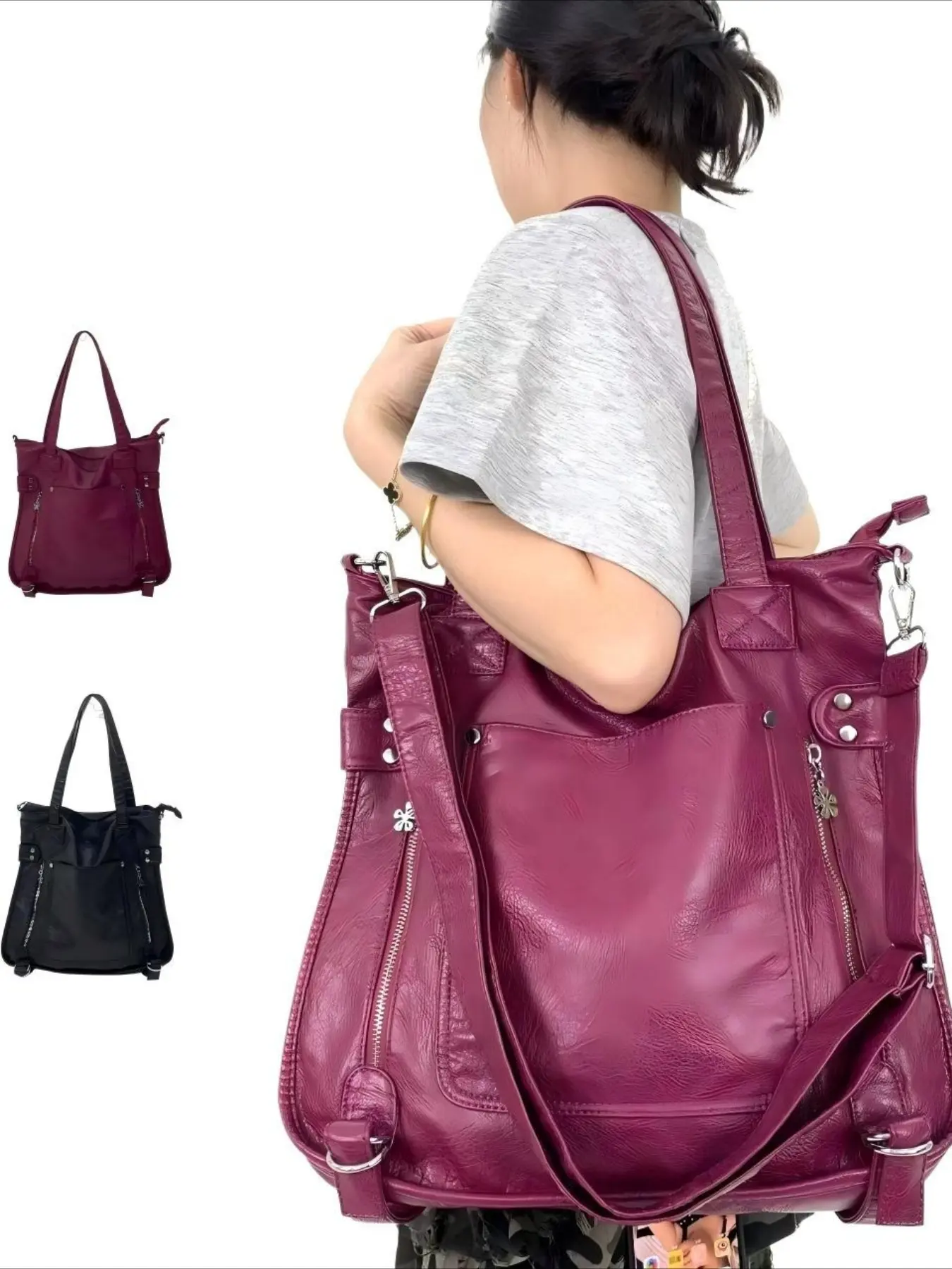 Ladies' fashionable retro Y2K spicy girl handbag, large capacity, multiple pockets, punk diagonal cross bag, washed and vegan leather bag, suitable for vacation, shopping, work, holiday gifts