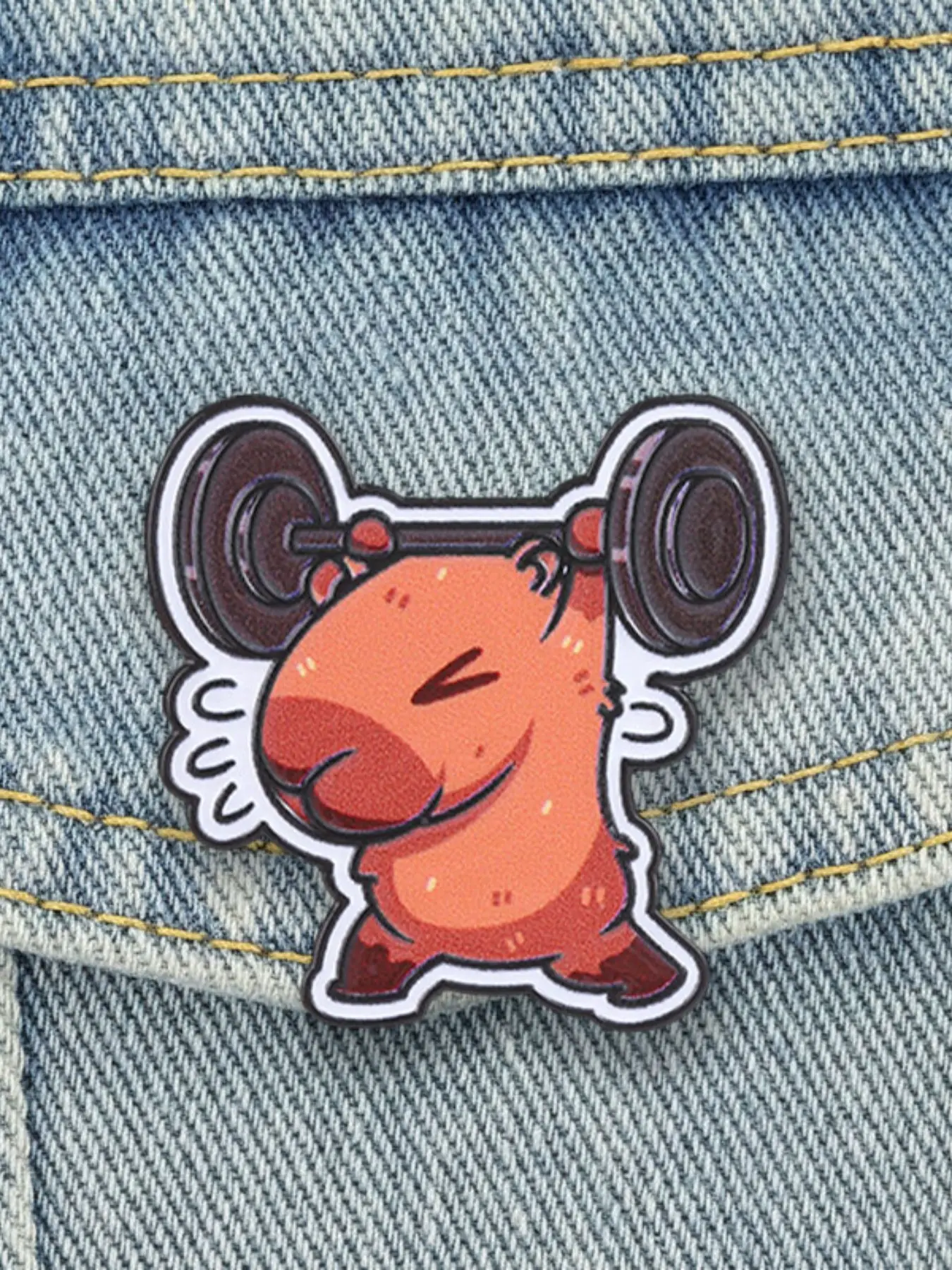 1 Piece Cute Capybara Fitness Weightlifting Barbell Enamel Pin, Cartoon Fitness Capybara Muscle Animals Brooch Lapel Badge, for Fitness Fans Animal Meme Lovers Backpack Jacket Decoration Gift