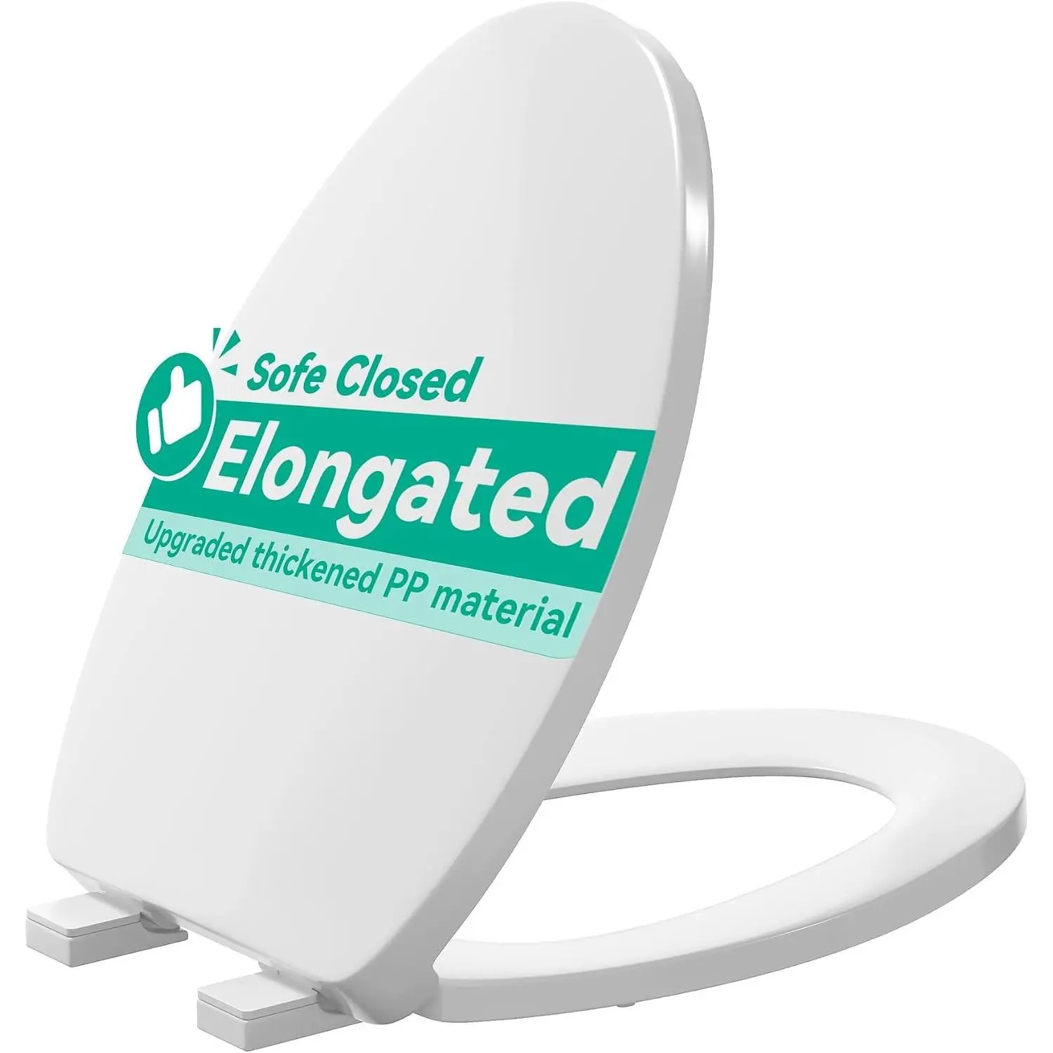 Elongated Toilet Seat with Quiet Close Cover, Never Loosen Bumpers, Easy Removal and Cleaning, White, 18.5"L x 14"WGift