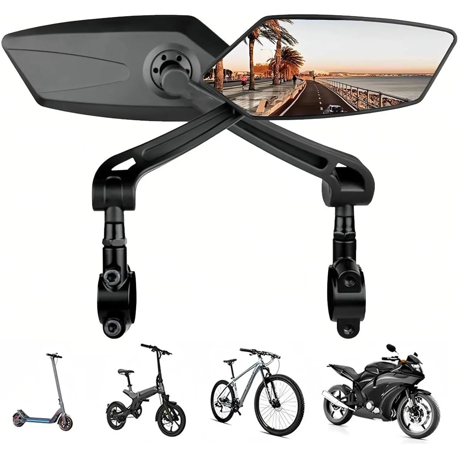 Universal Bike Rearview Mirror, 360° Rotatable Adjustable Bicycle Side Mirror, Cycling Accessory Fit for Mountain Bike, Road Bike, E-Bike & Motorcycle
