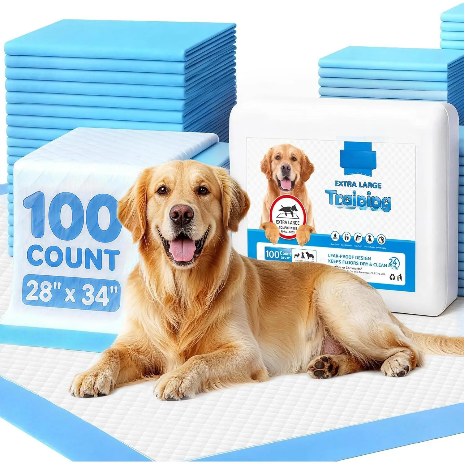 100 Pack Puppy Pads  28"x34", Super Absorbent Pee Pads for Dogs, Leak-Proof & Quick-Dry, Disposable Wee Wee Pads for Dogs