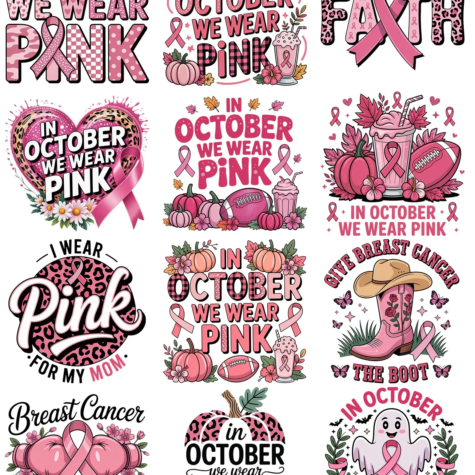 UV DTF Water Cup Sticker Set, 12 Breast Cancer Theme Waterproof Stickers, DIY Transfer Paper for Cups Bottles Furniture Frames Decor Gifts