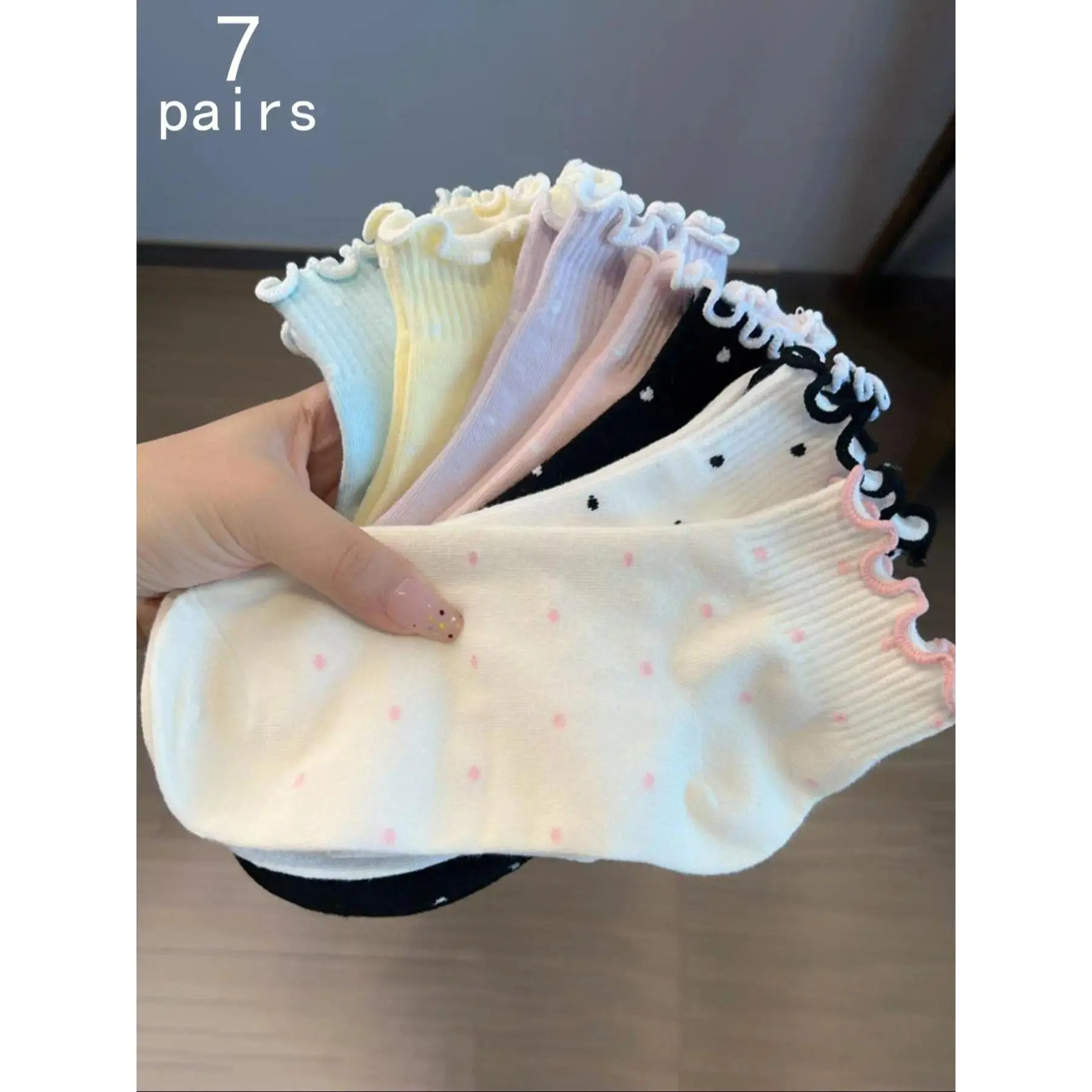 Women's Ankle Socks - Ankle-Length Casual Stylish Socks with Polka Dots, Embroidery, Lolita Look for Everyday Wear, 5/7/10-Pair Comfortable Packs, Anklesocks, Embroidered, Socks Set