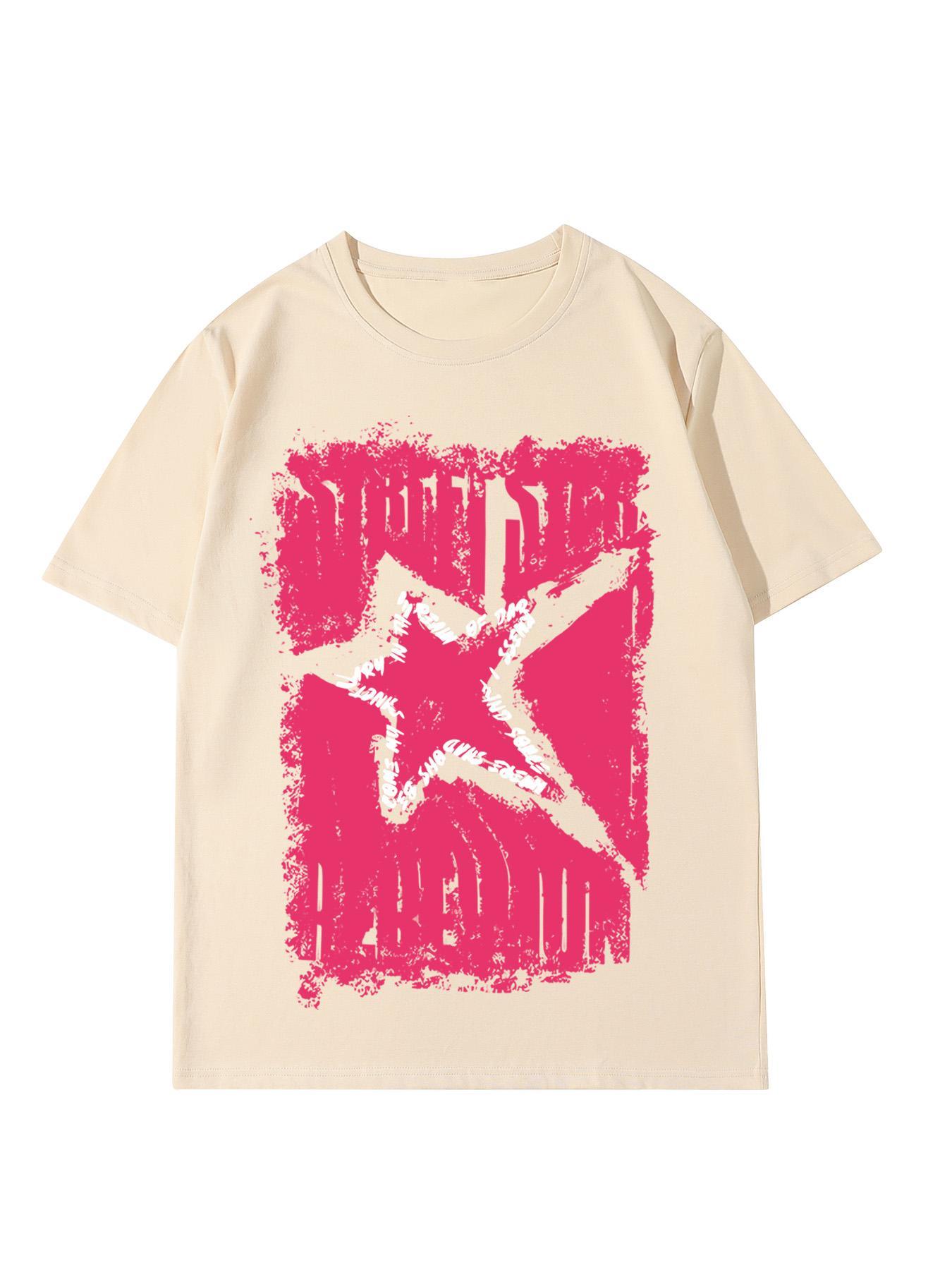 Unisex's Star Print Round Neck Tee, Casual Comfy Tee, Regular Fit Casual Fashion Short Sleeve T-shirt for Summer, Unisex Top for Daily Wear, Women