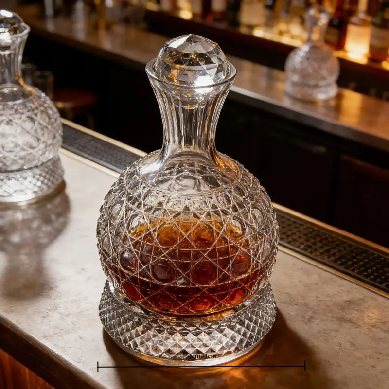 Luxury Crystal Whiskey Decanter for Home Bar, Spherical Design, Elevate Your Bar Game, Perfect for Whisky Lovers, Elegant Drinkware, Home Bar Accessories
