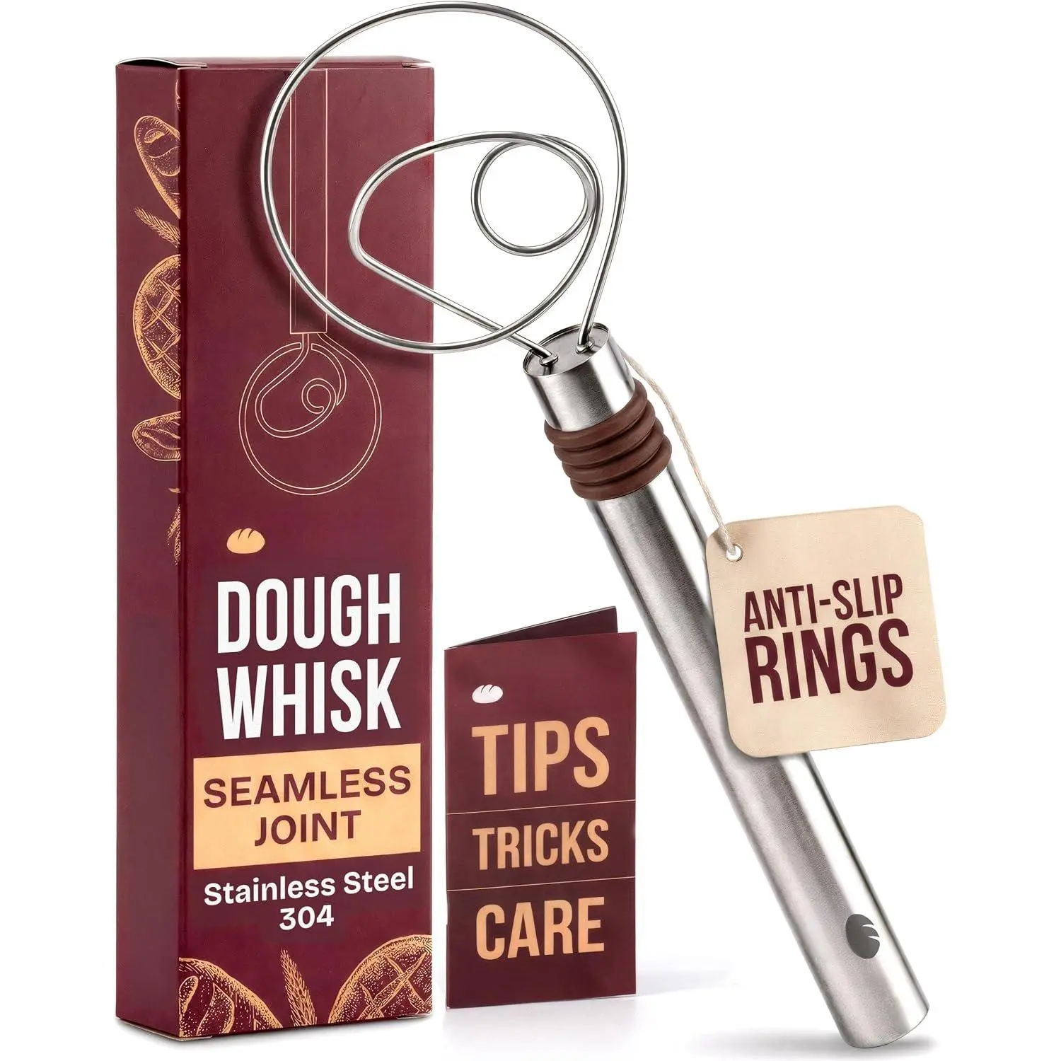 Danish Dough Whisk 12" Bread Whisk | Single Eye Design, Sourdough Bread Baking, , Stainless Steel