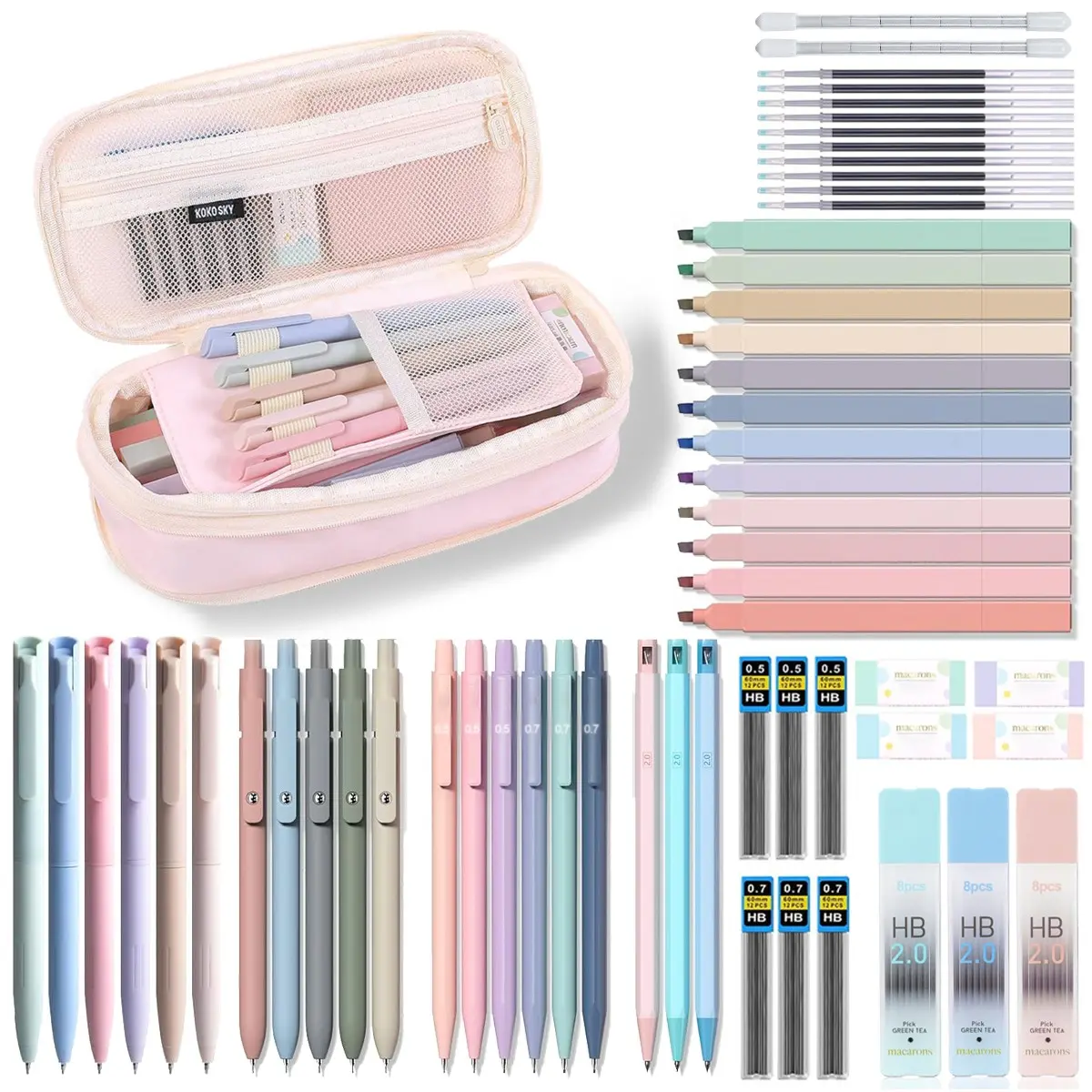 Aesthetic School Supplies Set, Including Highlighter & Gel Pen & Mechanical Pencil & Pencil Case & Accessories, Cute Stationery Set, Writing Utensils, Student Essentials, School Classroom Supplies, Study Supplies