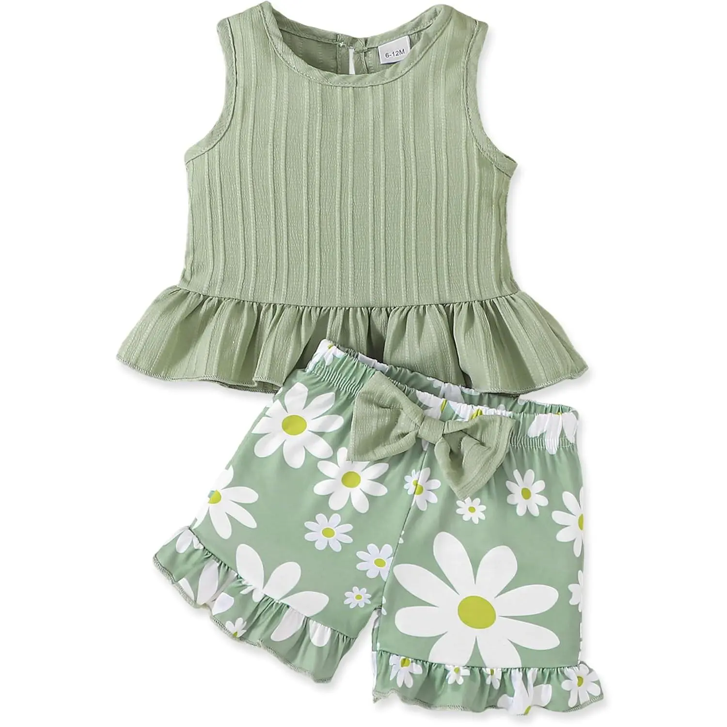 Toddler Baby Girl Clothes Summer Outfits Infant Sleeveless Ruffled Vest Top Shirts Cute Bow Short Sets 2Pcs New model