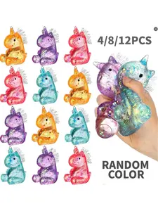 12 PCS Unicorn Maltose Fidget Toy Random Color, Sensory Stress Relief Soft Ball for Adults & Kids, Party Favor Prank Squeeze Toy, Anti-Anxiety Hand Pressure Reliever, Squishies, Cute, Children's Day Gift