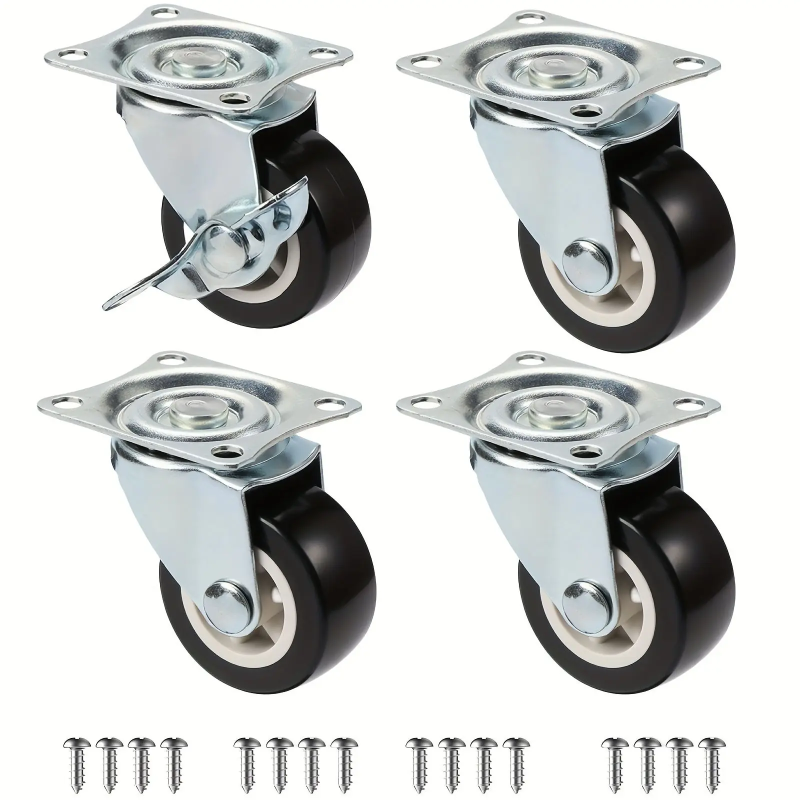 4-Piece Durable Silent Heavy-Duty Swivel Locking Casters, Metal Frame with Lock Function, PVC Wheels, for Furniture, Office, Storage, Lockable Casters