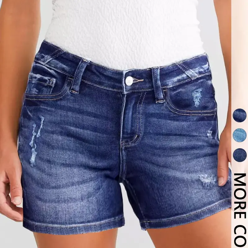 1 piece Women's Low Rise Low Waist Basic Distressed, Frayed Hem Slim Fit Jean Shorts, Casual Fitted Shorts, Casual Summer Shorts for Daily Wear, Going Out, Beach & Music Festival, Bottom