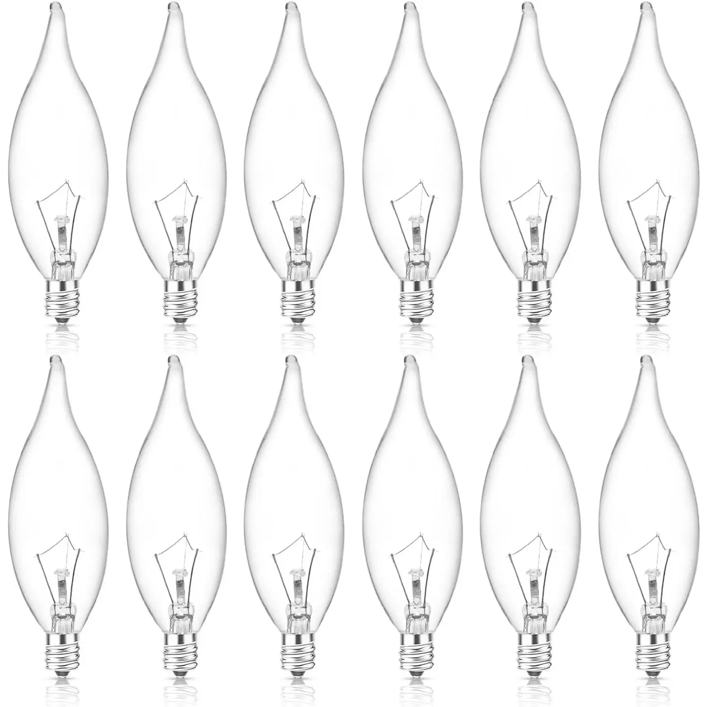 60W Candelabra Light Bulbs, E12 B10 Clear Candle Base Bulb with Warm White 2700K, 600 Lumen Dimmable, 120V Incandescent Chandelier Light Bulbs for Pendants, Ceiling Fan, Wall Sconces (12-Pack)