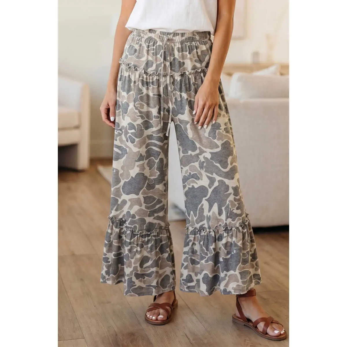Women's Multicolour Camo Print Baggy Wide Leg Casual Pants Bottoms Womenswear