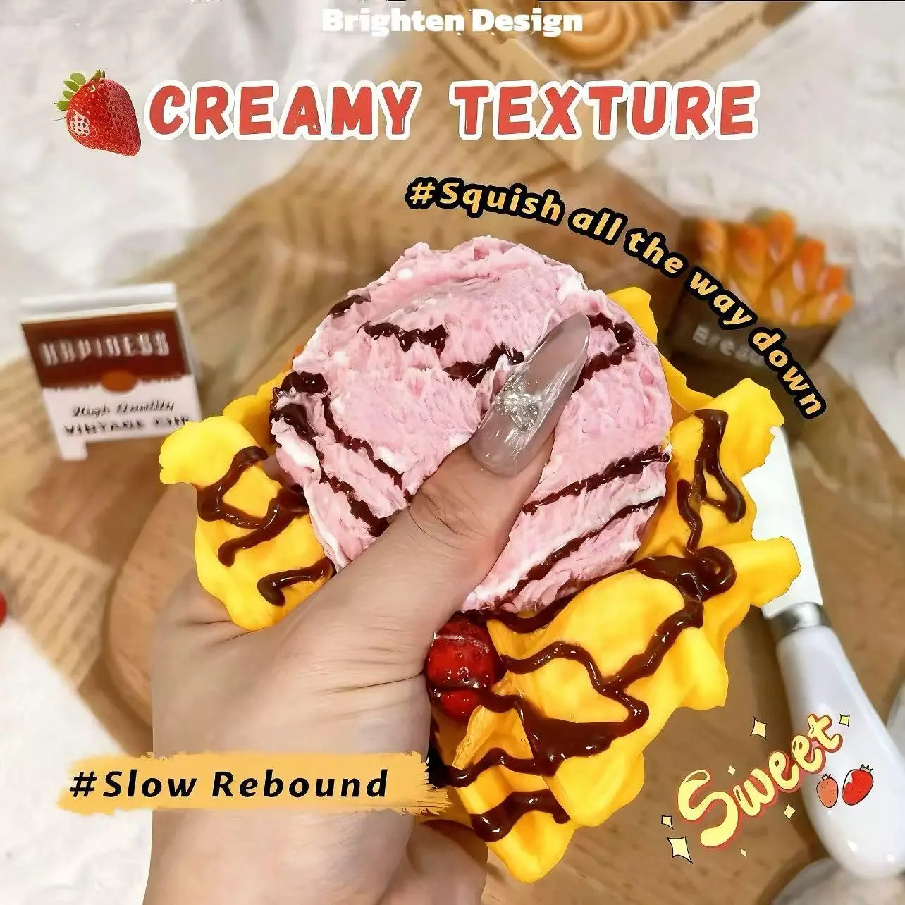 Ice Cream Waffle Squishy Toy, Soft Slow Rebound Sensory Fidget Relief Toy, Stress Relief Fingertoy Desk Tool, Durable Unique Design, Perfect Gift, Soft Squishies