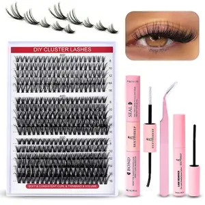 Summer Eyelash Extensions Set, Individual Cluster Lash, 1 Set False Eyelashes Set & Eyelash Tweezers & Eyelash Glue & Eyelash Remover, Makeup Accessories, Summer Makeup