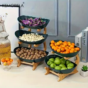 Kemorela 3-Tier Wooden Fruit Vegetable Basket with Legs, Multi-Functional Kitchen Storage Organizer, Perfect for Refrigerator Storage