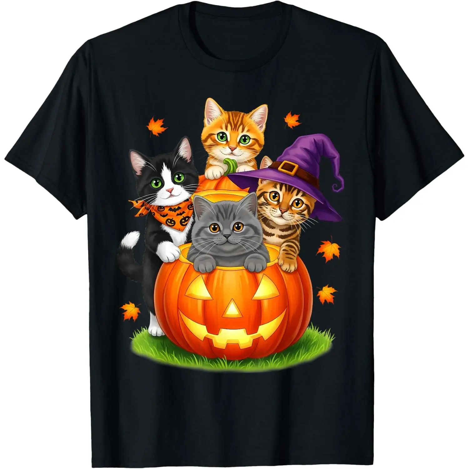 Cute Kittens Pumpkin Halloween Spooky Season Men Women  T-Shirt