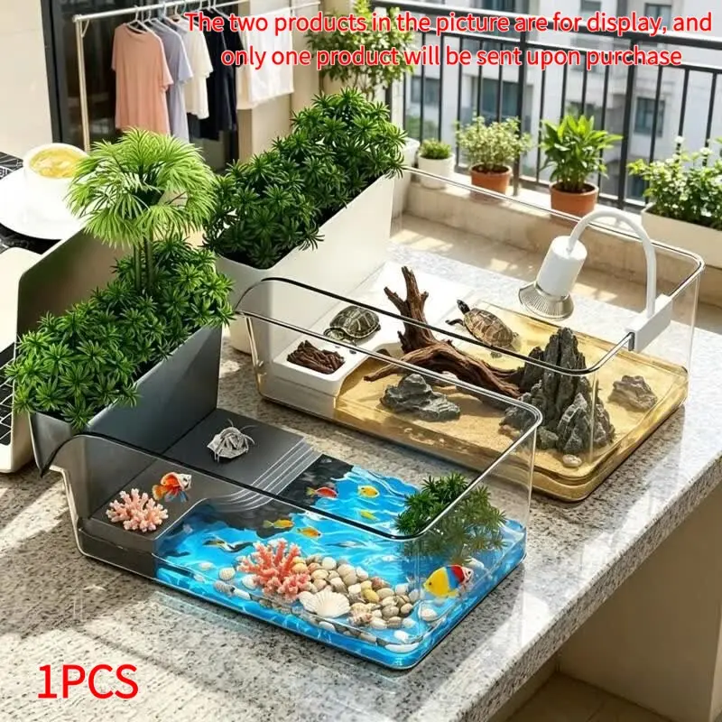 Luxury Desktop Turtle Tank with Sun Deck, High-Definition Transparent Body, Easy Maintenance Aquarium for Living Room and Study Room, Beginner Aquarium, Fish Tank