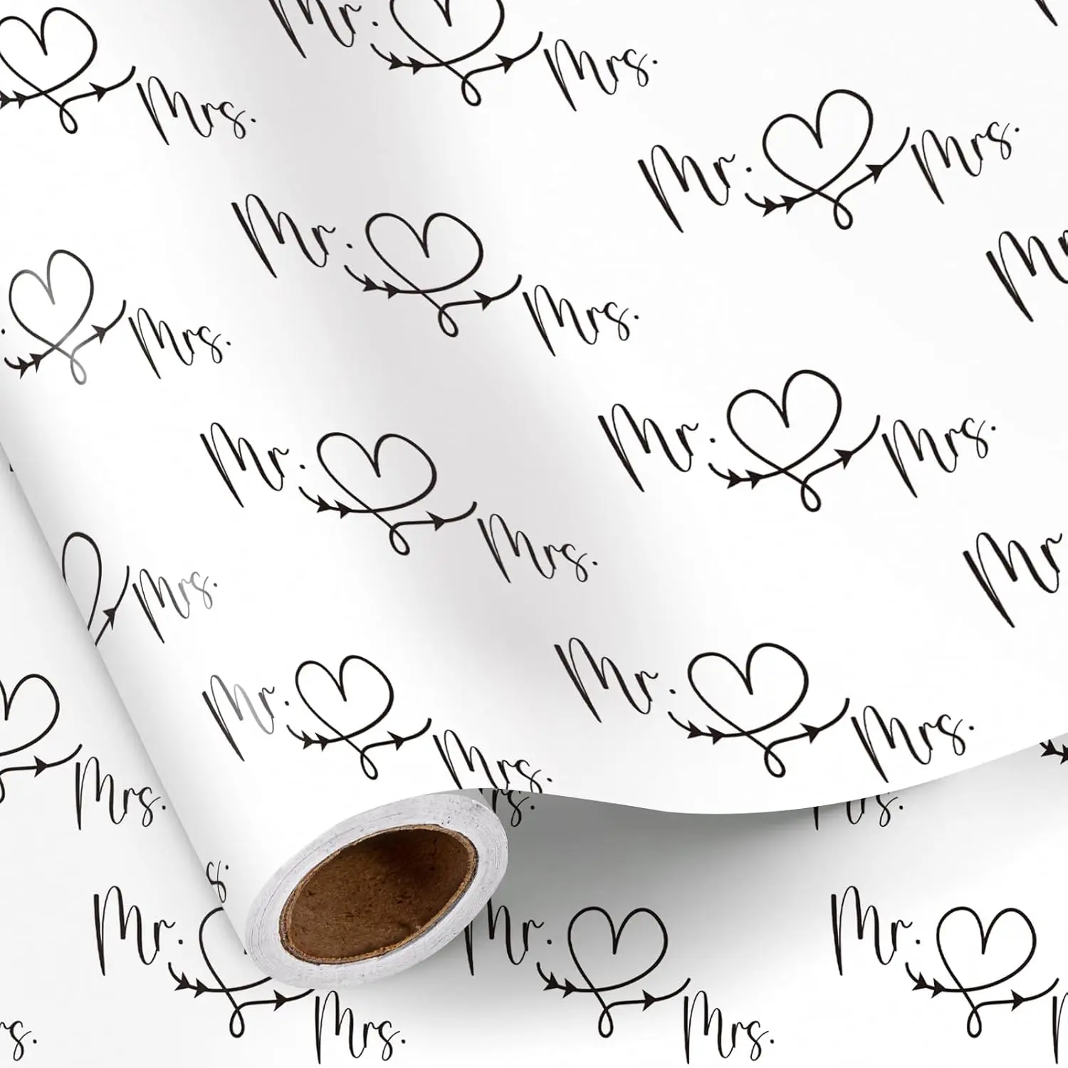 RUSPEPA Elegant Mr. & Mrs. Wrapping Paper Roll, Black & White Wedding Gift Wrap with Heart & Arrow Design, Engagement, Anniversary, Bridal Shower Gifts,17 Inches x 16.4 Feet,back to school,back to school haul