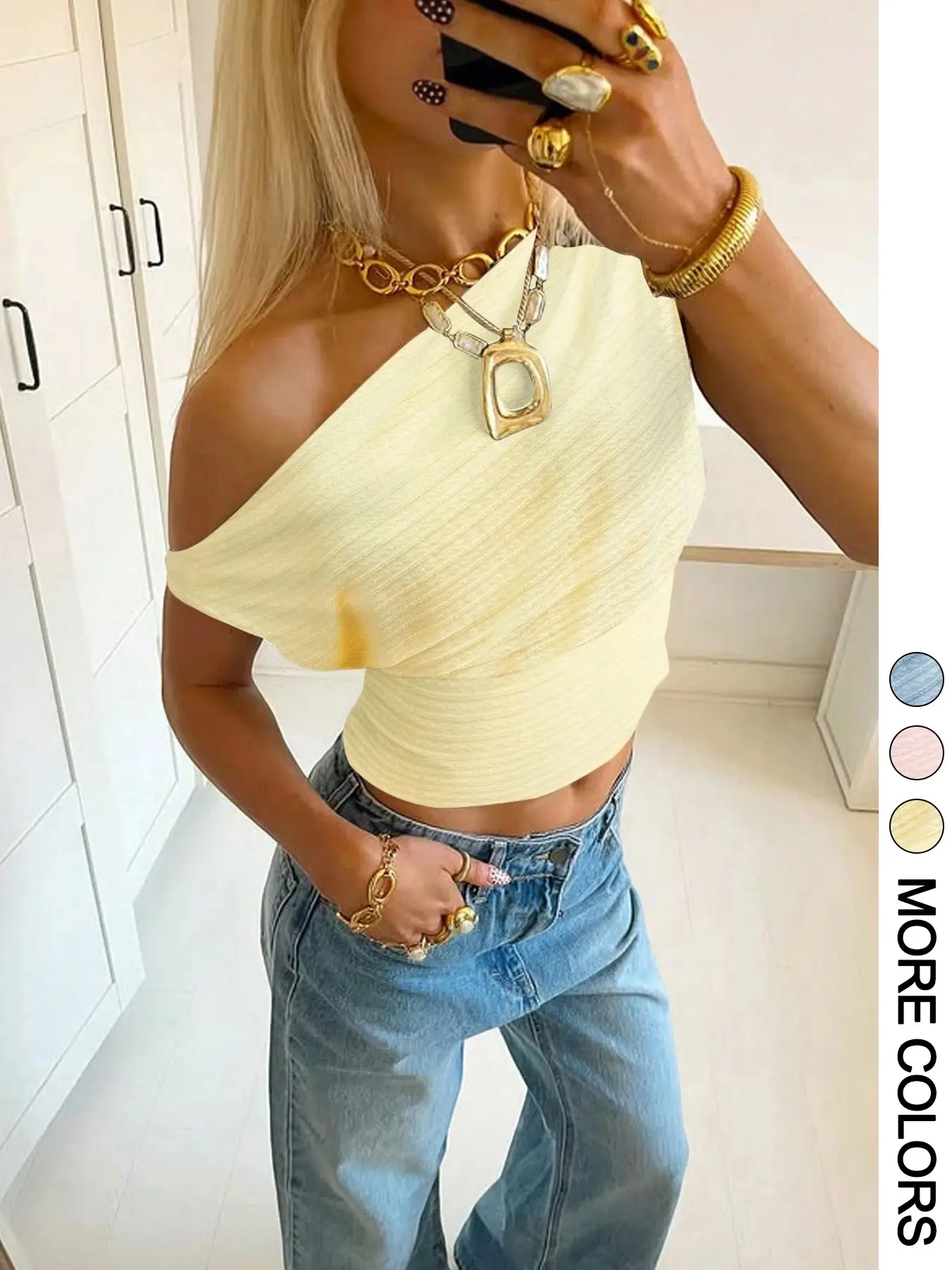 Asymmetrical One-Shoulder Short Top, High-Waisted Slim Fit Casual T-Shirt, Sleeveless Halter Neck, Perfect for Dates, Parties, Daily Wear