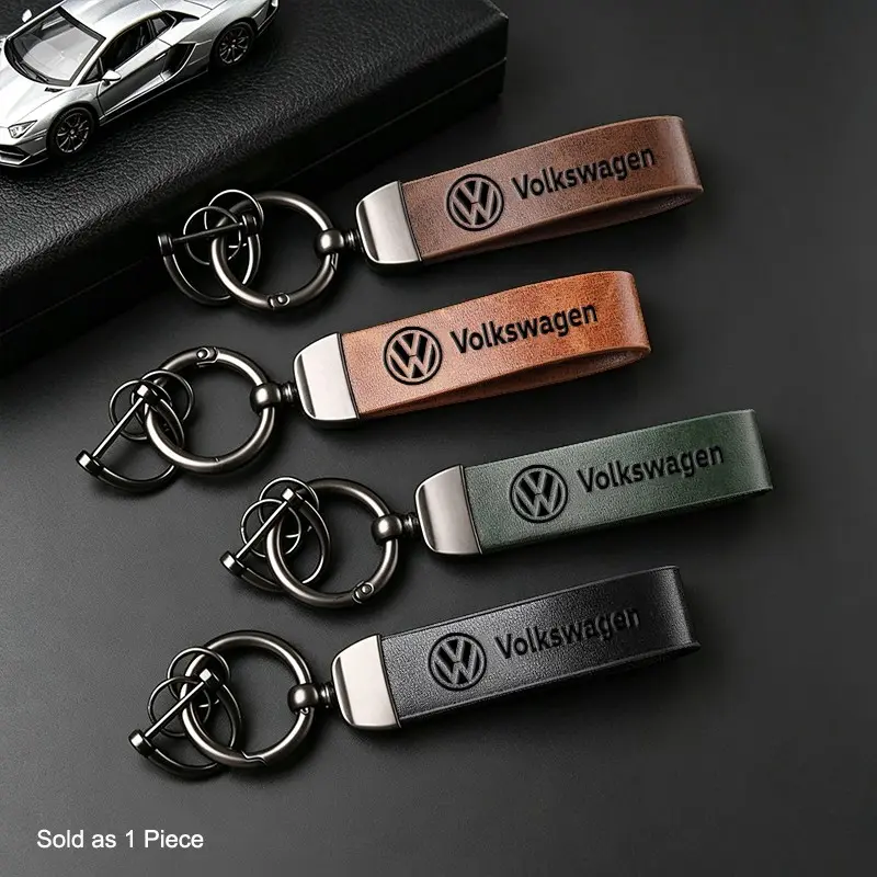 Leather Car Keychain Auto Emblem Zinc Alloy Keyring For Volkswagen VW GTI Polo Golf Passat Tiguan Arteon Touareg CC Taigo Caddy Jetta T-ROC Beetle Sharan Touran Scirocco