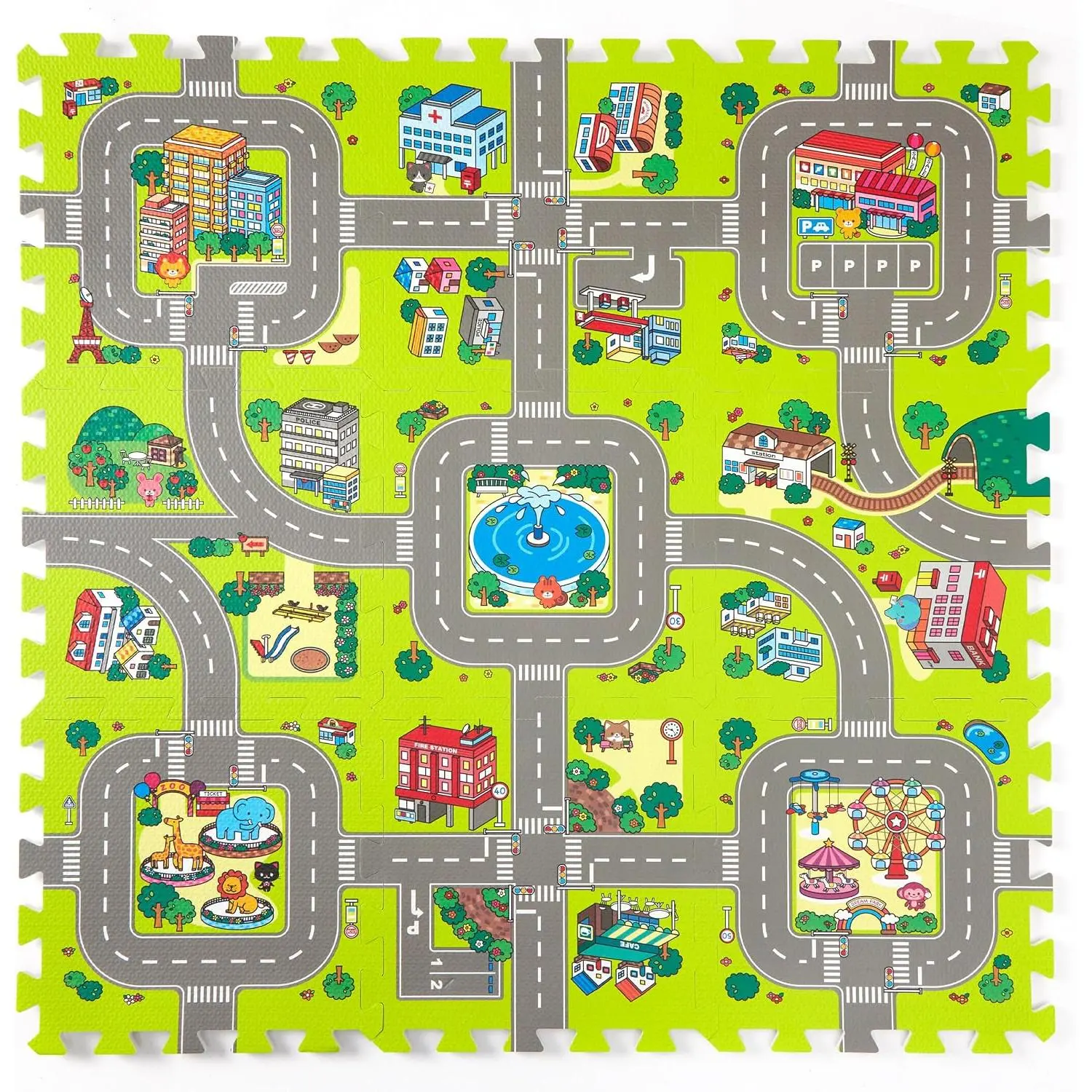 9 Pieces Interlocking Foam Tiles City Road Track Puzzle Baby Play Mat for Floor
