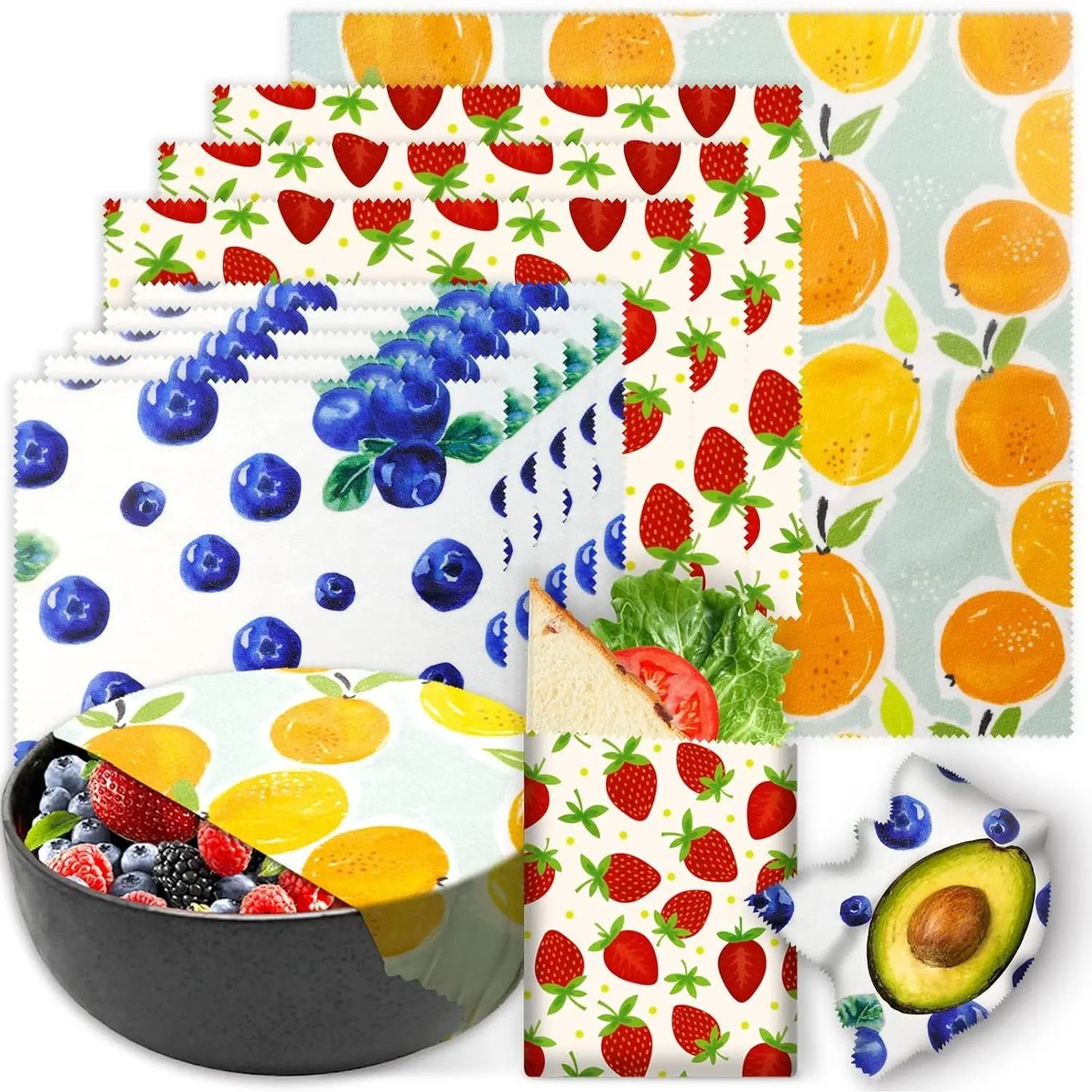 9 Pack Reusable Beeswax Wraps for Food, Eco-Friendly Organic Sustainable Biodegradable Zero Waste Plastic-Free Food Storage, Food Wraps, Multi-Size