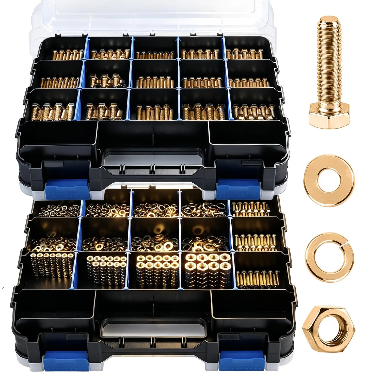 1376 count Metric  and Nuts  Kit, Grade 8.8 Machine Bolt with Hex Nut, Lock and Flat Washer, M4 M5 M6 M8 Hex  Cap  Sets with Storage Case, Length: 12-30 mm, Yellow Zinc Plated